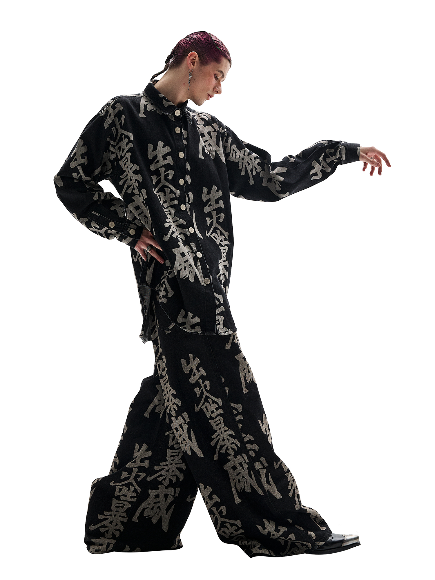 ERISSTOFF Washed Full-Print Oversized Denim Shirt