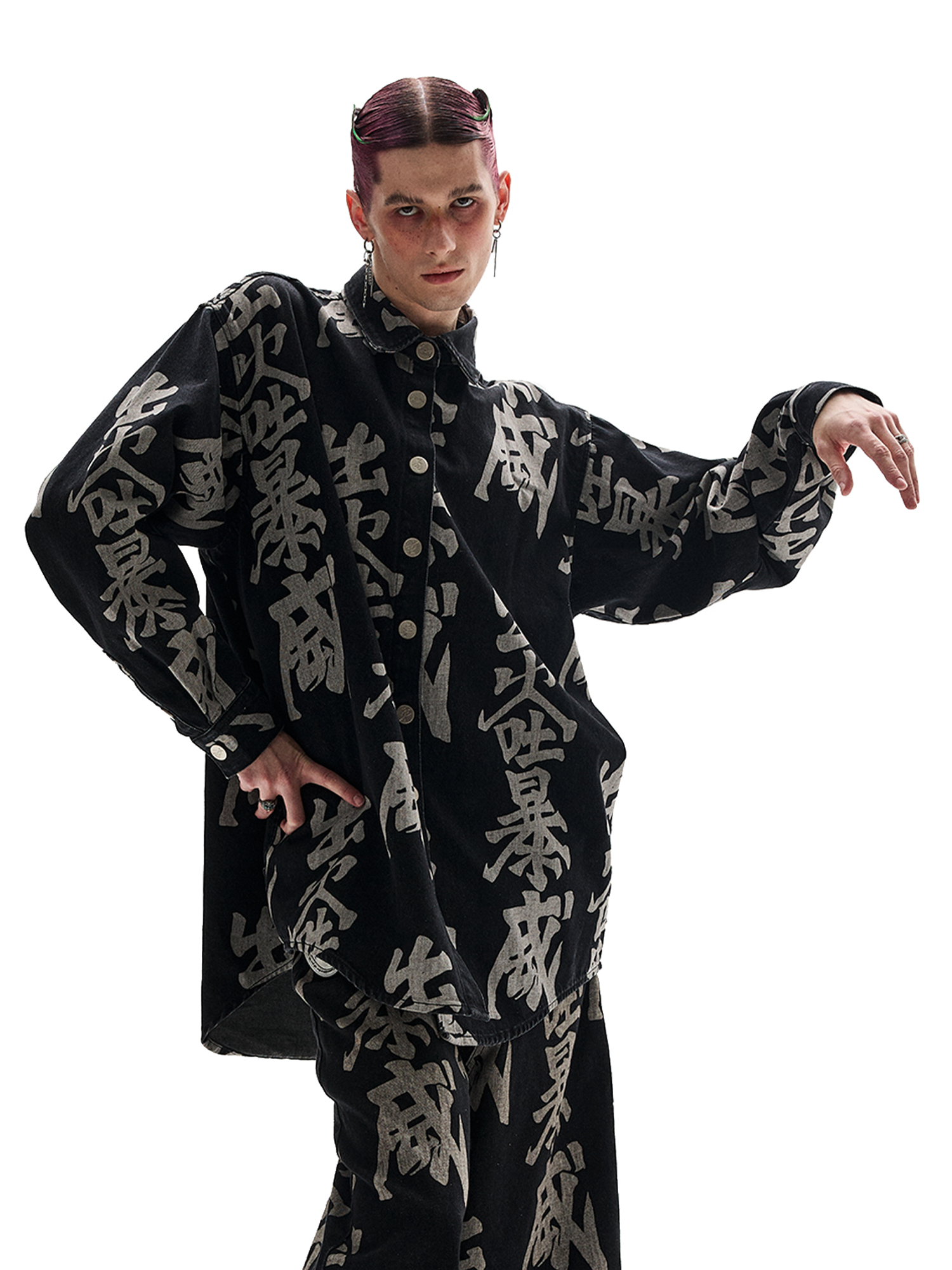 ERISSTOFF Washed Full-Print Oversized Denim Shirt