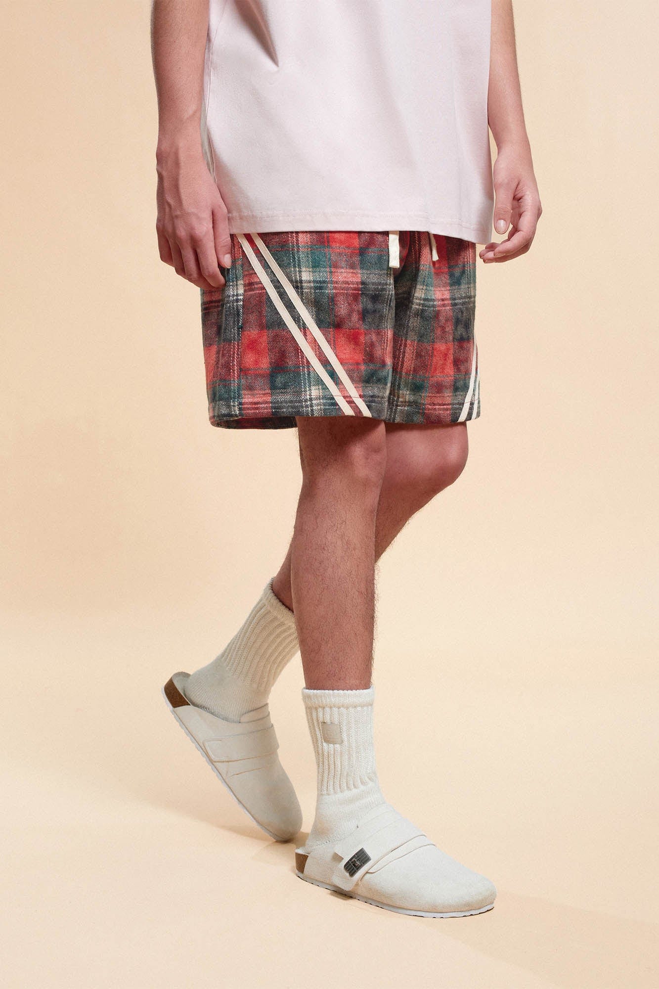 BONELESS Plaid Distressed Drawstring Shorts, premium urban and streetwear designers apparel on PROJECTISR.com, BONELESS