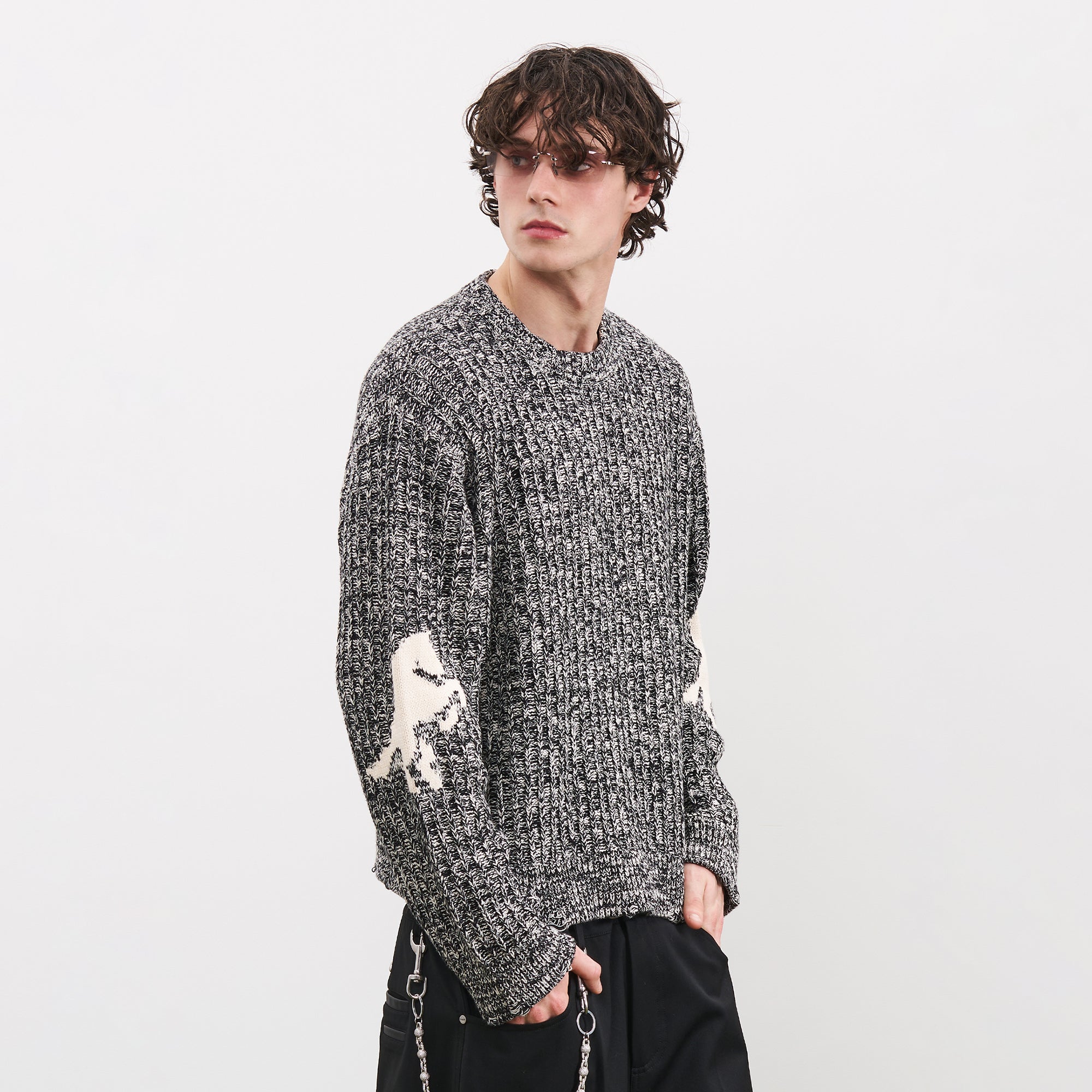 PMW Horse Elbow Patched Cable-Knit Sweater, premium urban and streetwear designers apparel on PROJECTISR.com, PMW