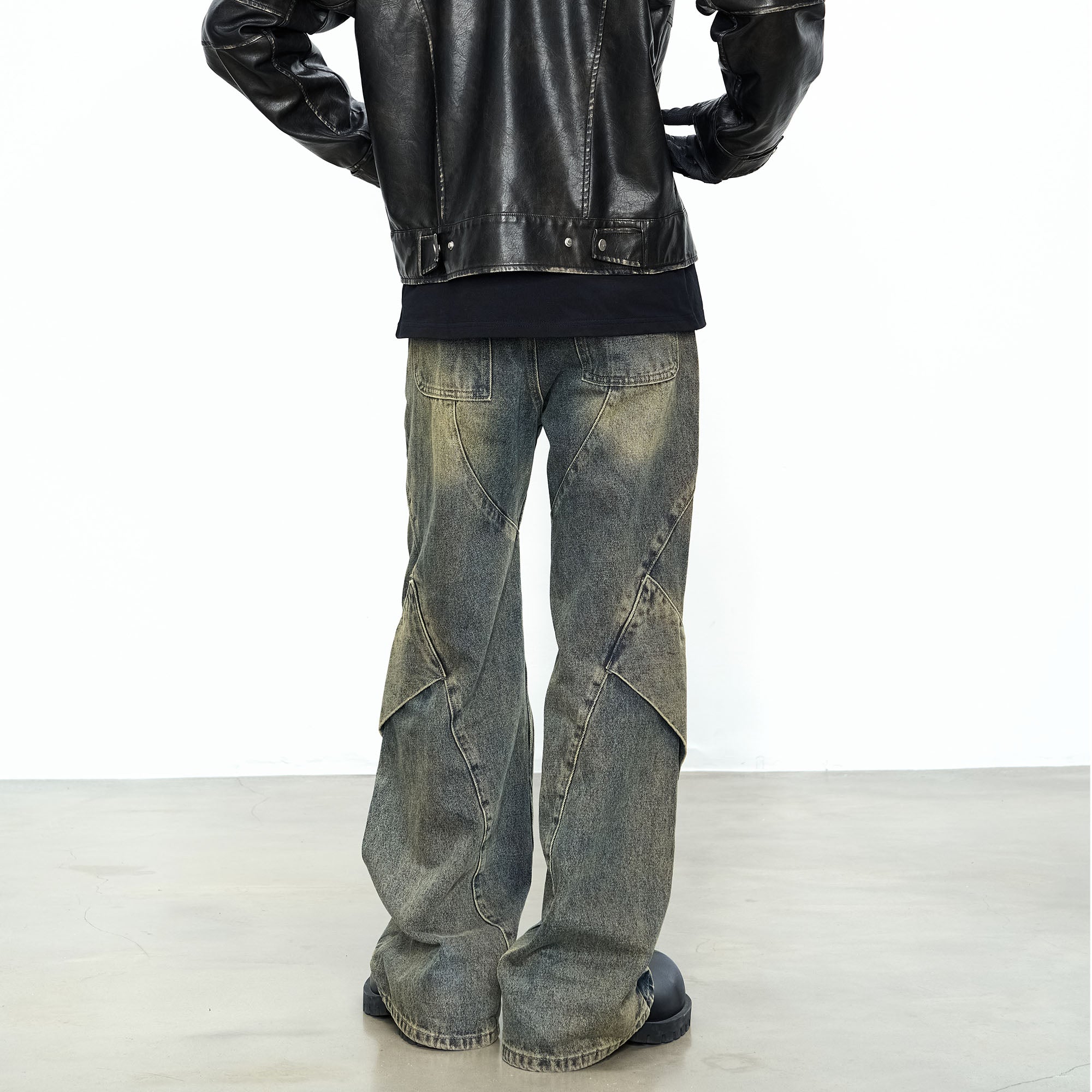 CATSSTAC Dirty Wash Paneled Wide-Leg Jeans, premium urban and streetwear designers apparel on PROJECTISR.com, CATSSTAC