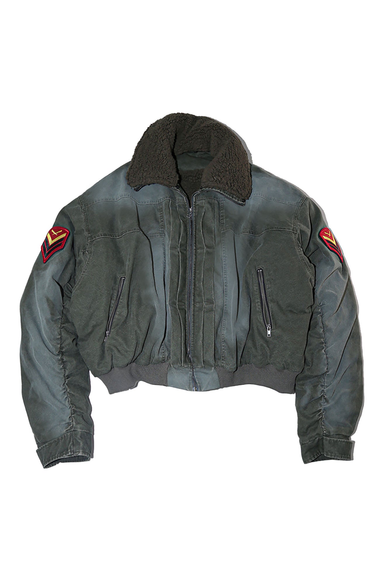 TRECLUB Distressed Patch Quilted Bomber