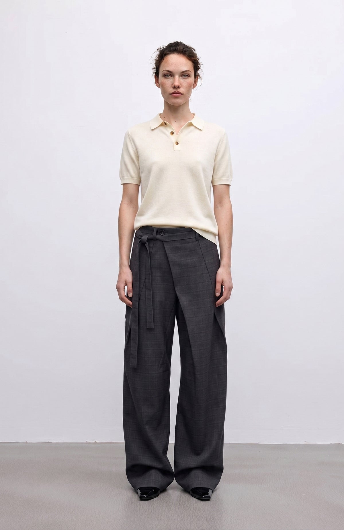ELETEIZE Deconstructed Asymmetrical Pleated Wide-Leg Trousers