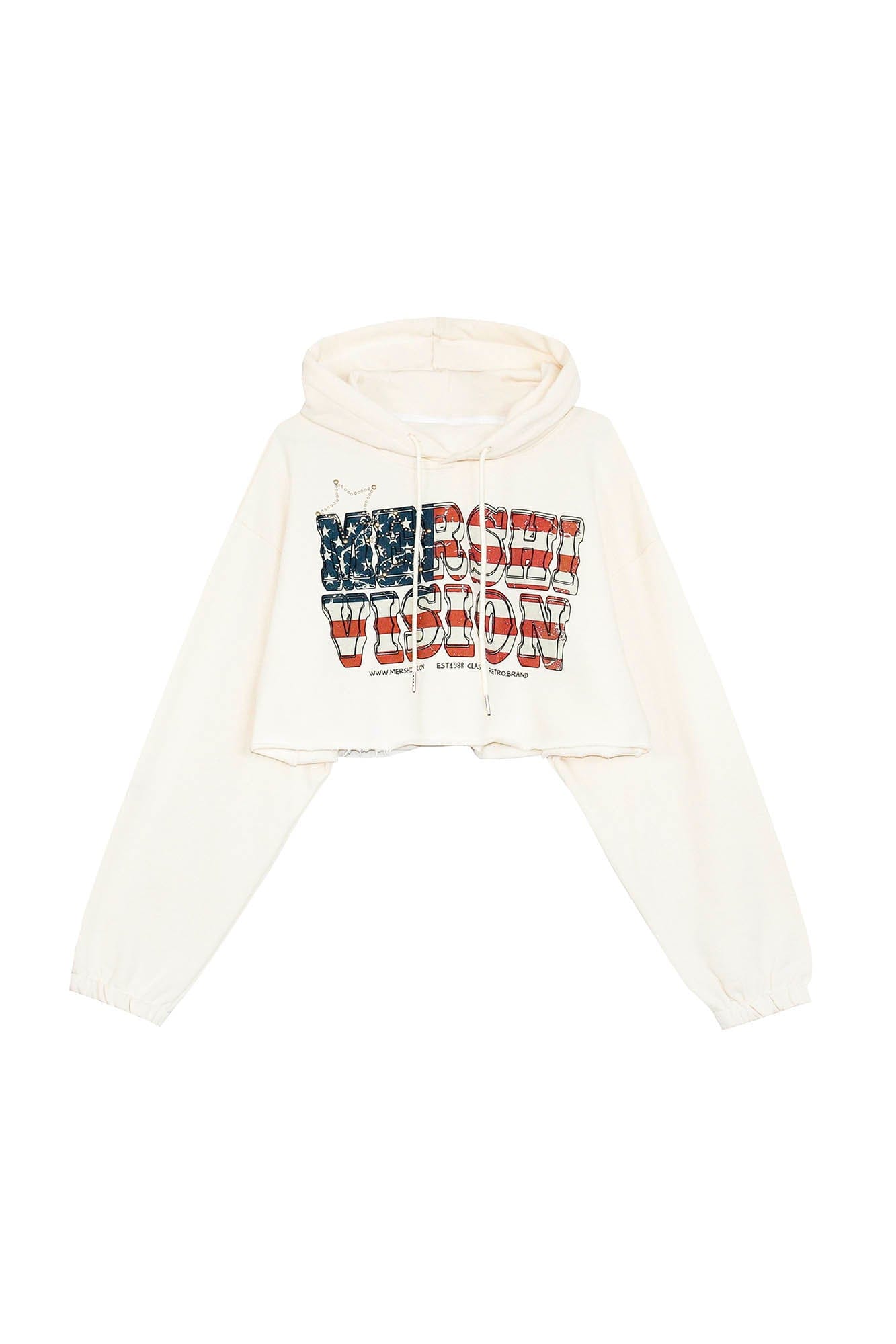 CLP American Flag Raw-Edge Cropped Hoodie