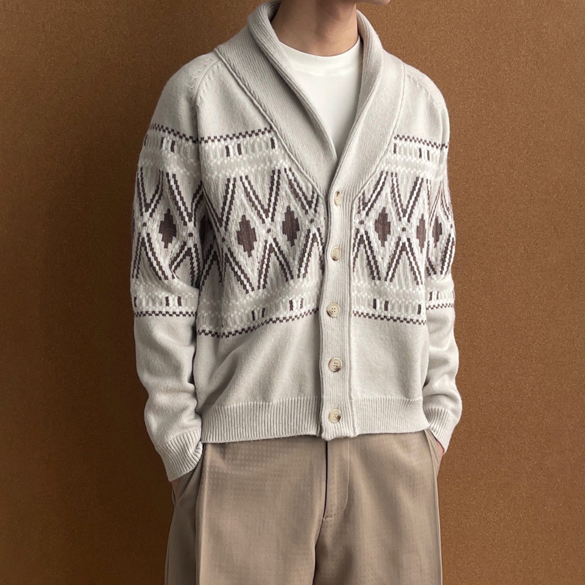 OKAYTHXBYE Fair Isle Shawl Collar Cardigan