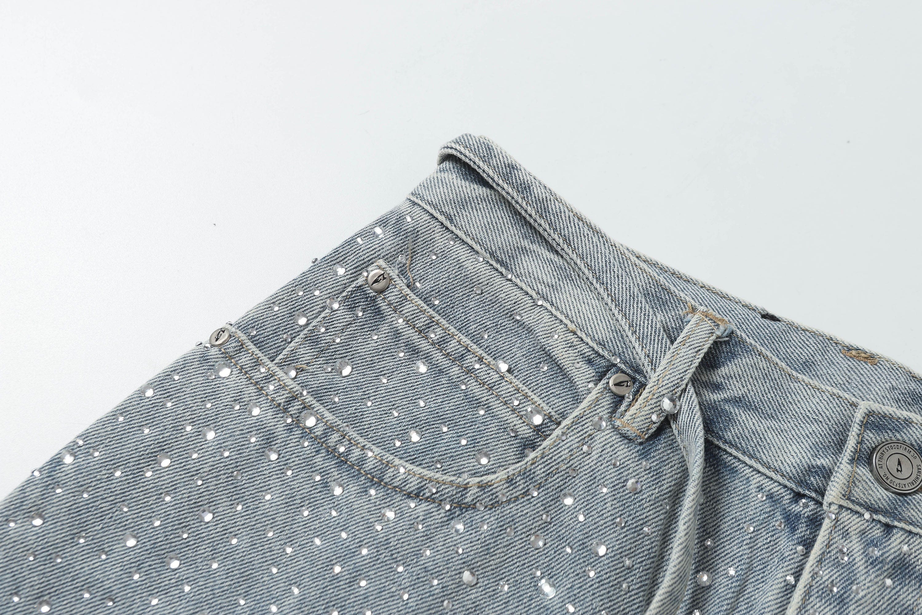 CLP Diamond Fringe Strap Belt Denim Shorts Blue