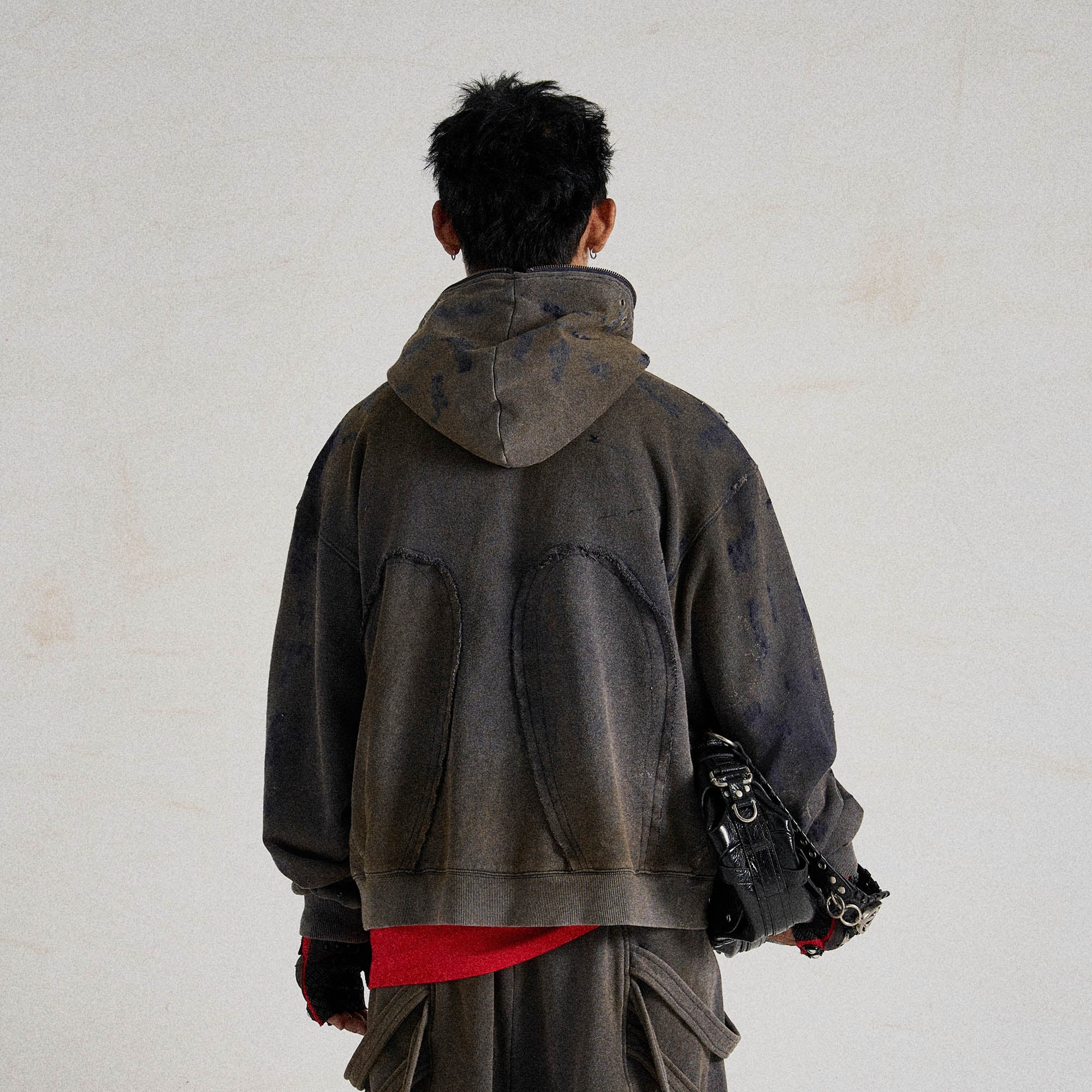 FLYERRER Distressed Patchwork Zip-up Hoodie