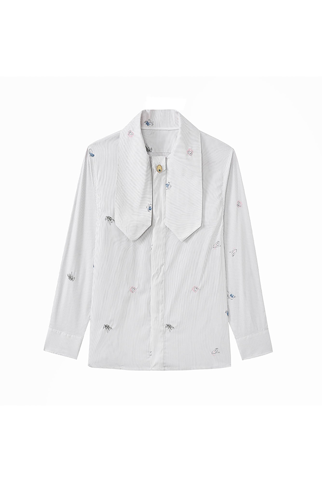 JIECHI Embroidered Striped Scarf-Collar Shirt, premium urban and streetwear designers apparel on PROJECTISR.com, JIECHI