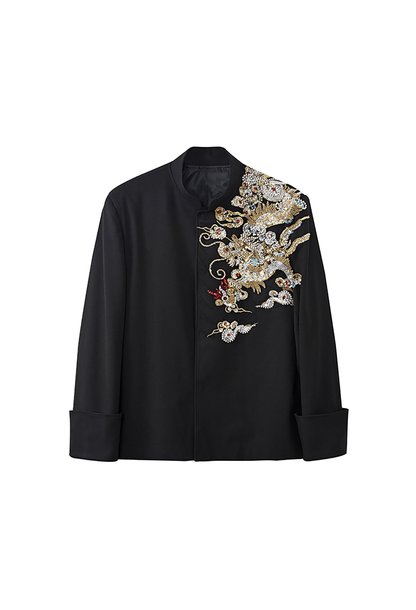 JIECHI Dragon Beaded Mandarin Collar Blazer, premium urban and streetwear designers apparel on PROJECTISR.com, JIECHI