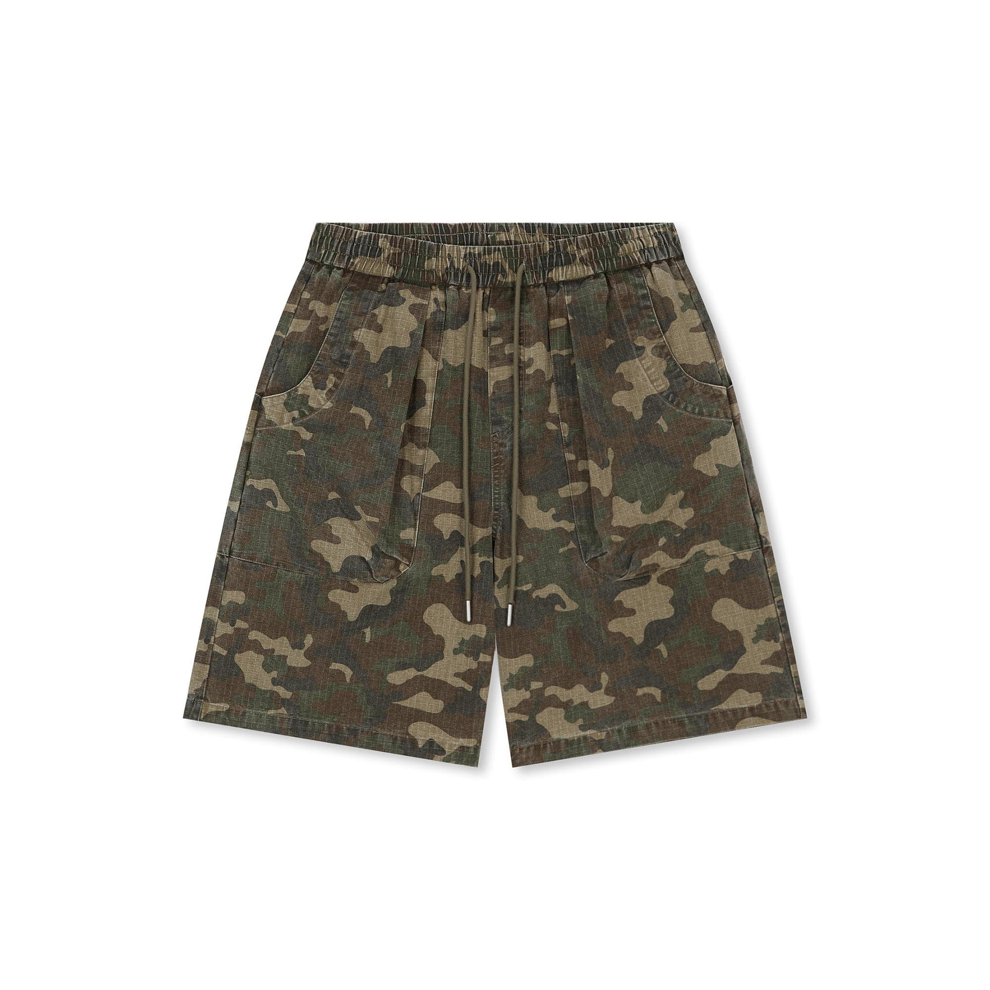 BONELESS Camo Grid Pleated Drawstring Shorts