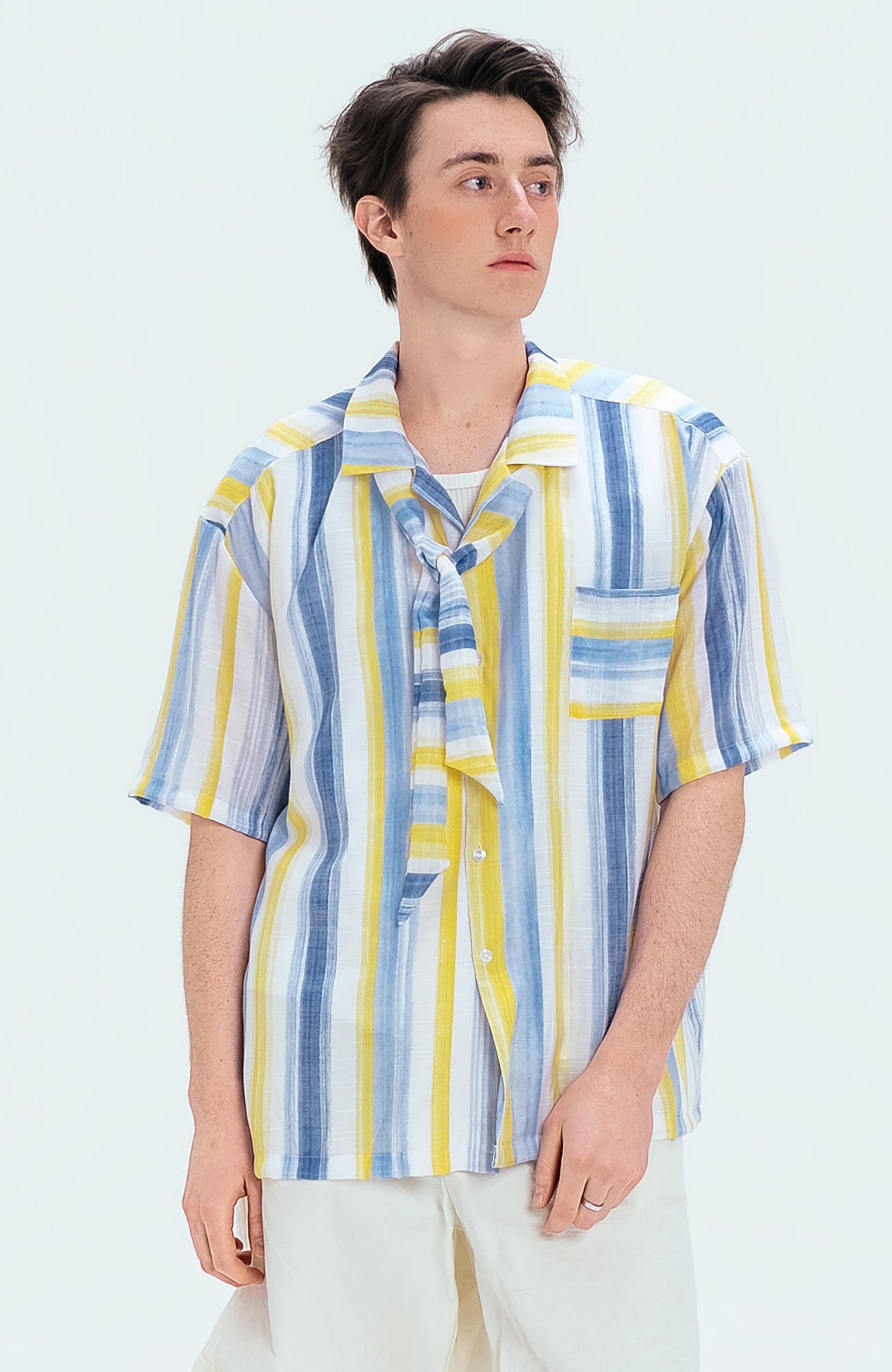 WIID Color-Block Striped Cuban Half Shirt, premium urban and streetwear designers apparel on PROJECTISR.com, WIID
