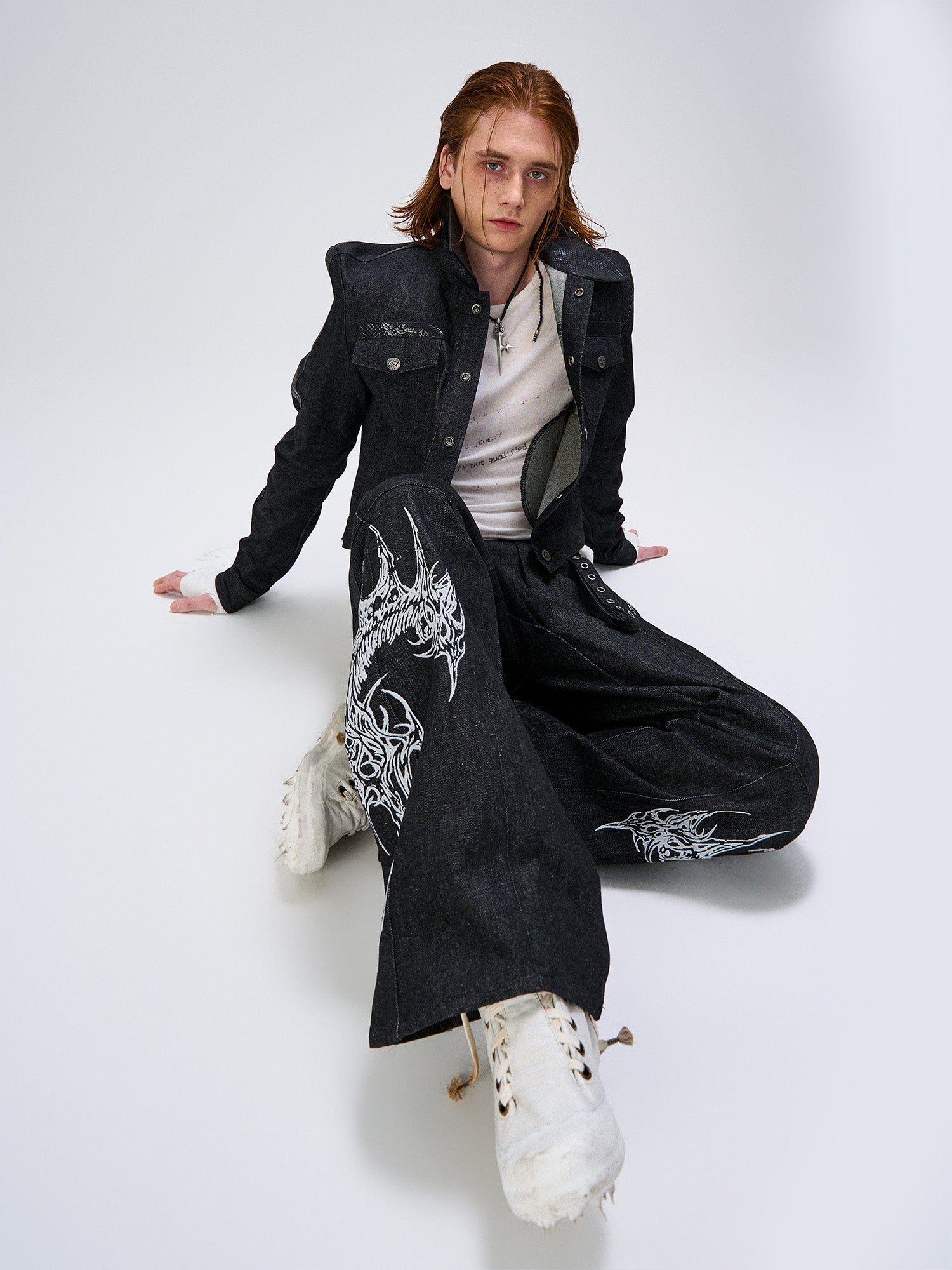 FLYERRER Serpent Cropped Raw Denim Jacket, premium urban and streetwear designers apparel on PROJECTISR.com, FLYERRER