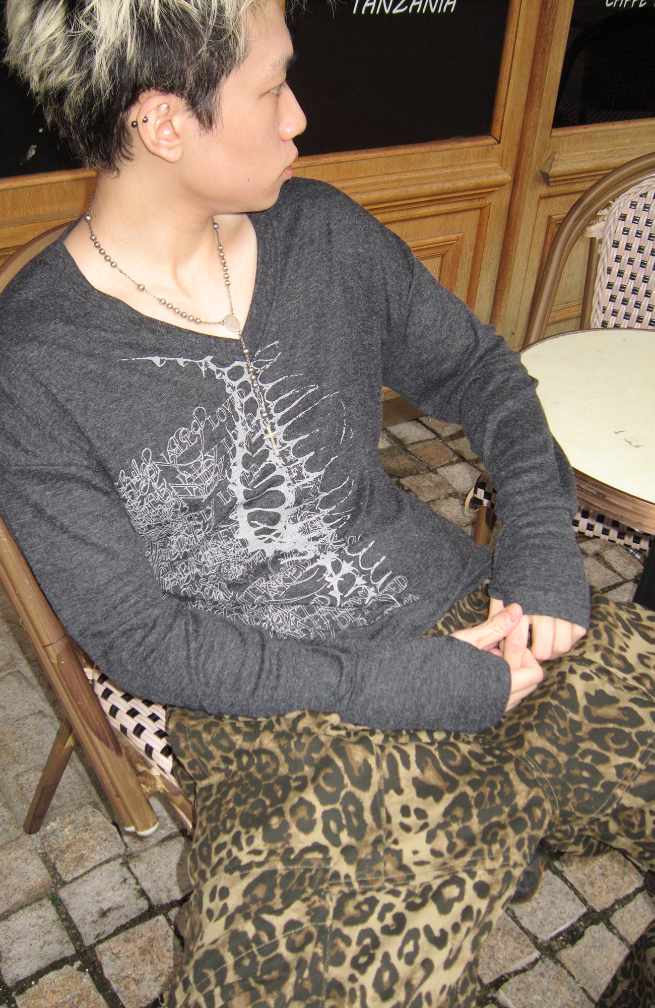 SADSOUP Skeleton Graphic V-Neck Long-Sleeve Tee