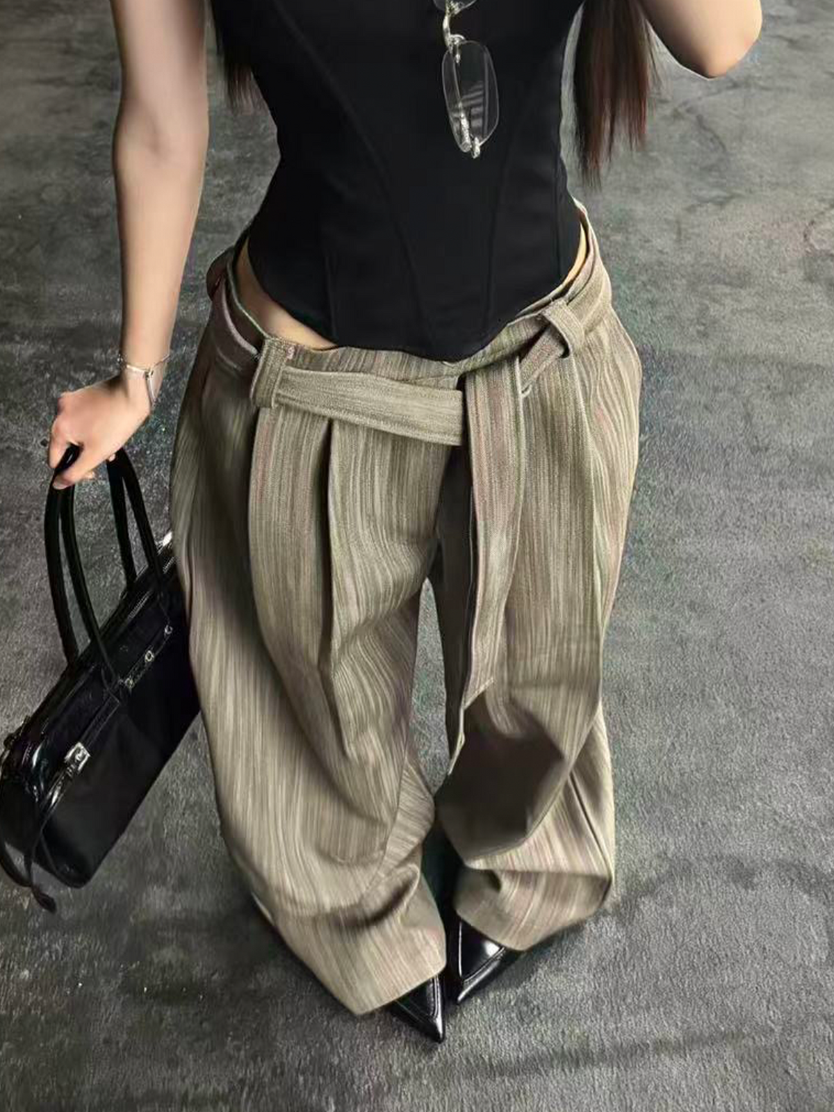 REMODUTION Asymmetrical Pleated Wide-Leg Trousers