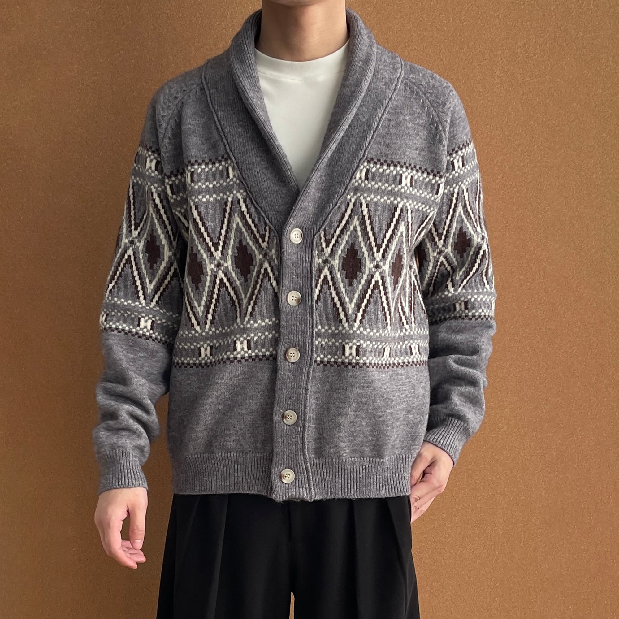 OKAYTHXBYE Fair Isle Shawl Collar Cardigan