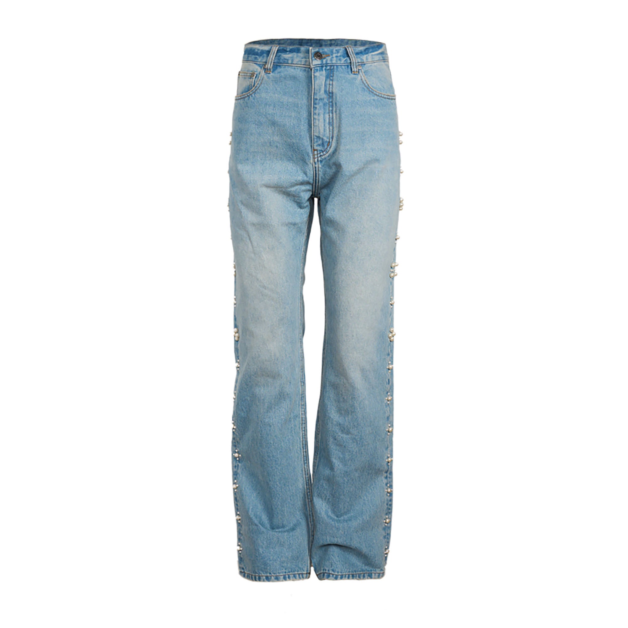 PMW Pearl-Embellished Washed Straight-Leg Jeans, premium urban and streetwear designers apparel on PROJECTISR.com, PMW