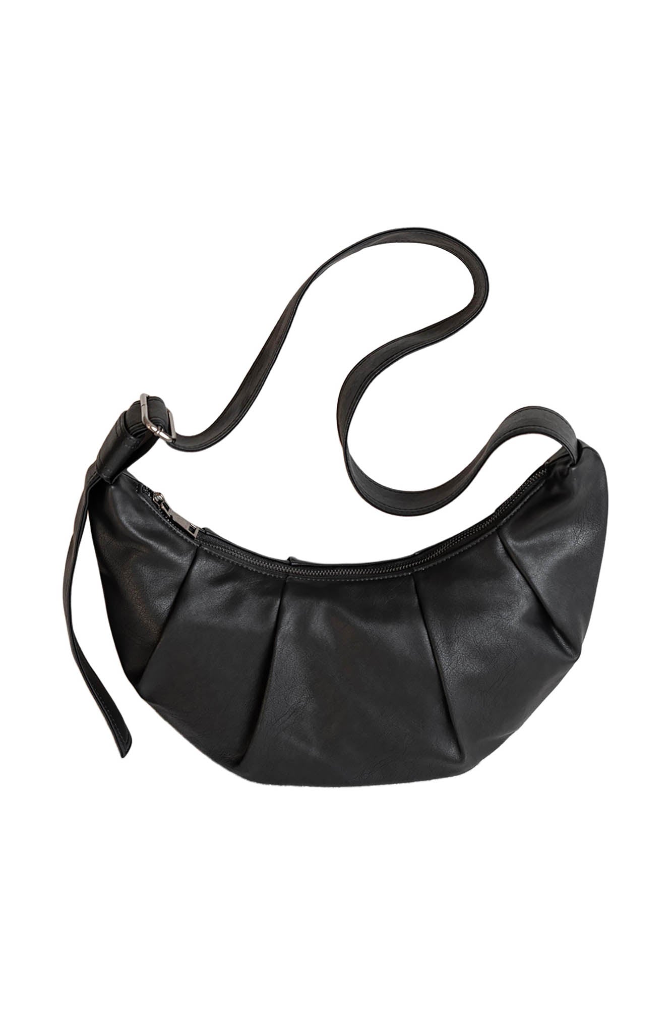 MOITIEDEPETALE Pleated Waxed Leather Croissant Bag