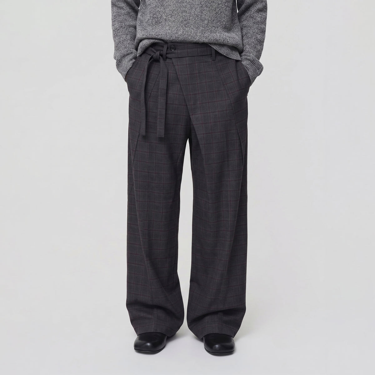ELETEIZE Deconstructed Asymmetrical Pleated Wide-Leg Trousers