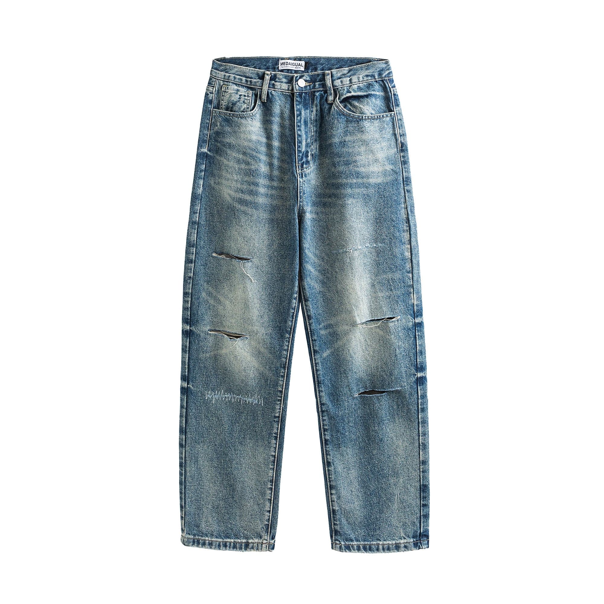 ME DA IGUAL Distressed Ripped Whisker Washed Jeans, premium urban and streetwear designers apparel on PROJECTISR.com, ME DA IGUAL
