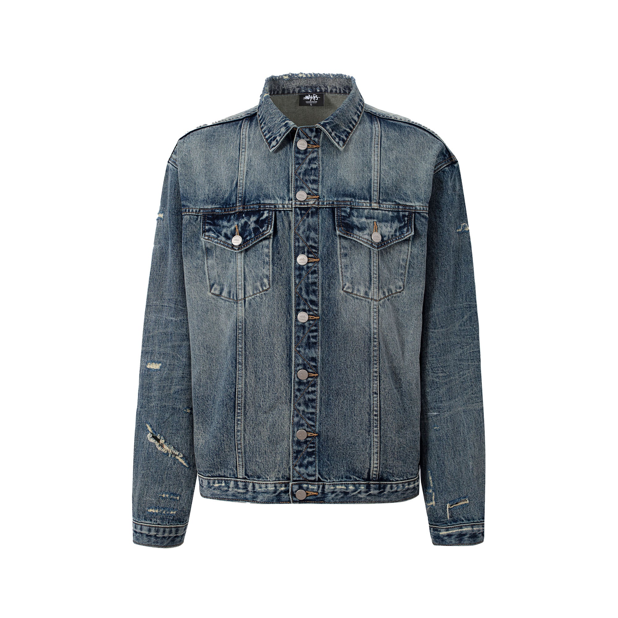 MAKEMORE Retro Distressed Ripped Denim Jacket