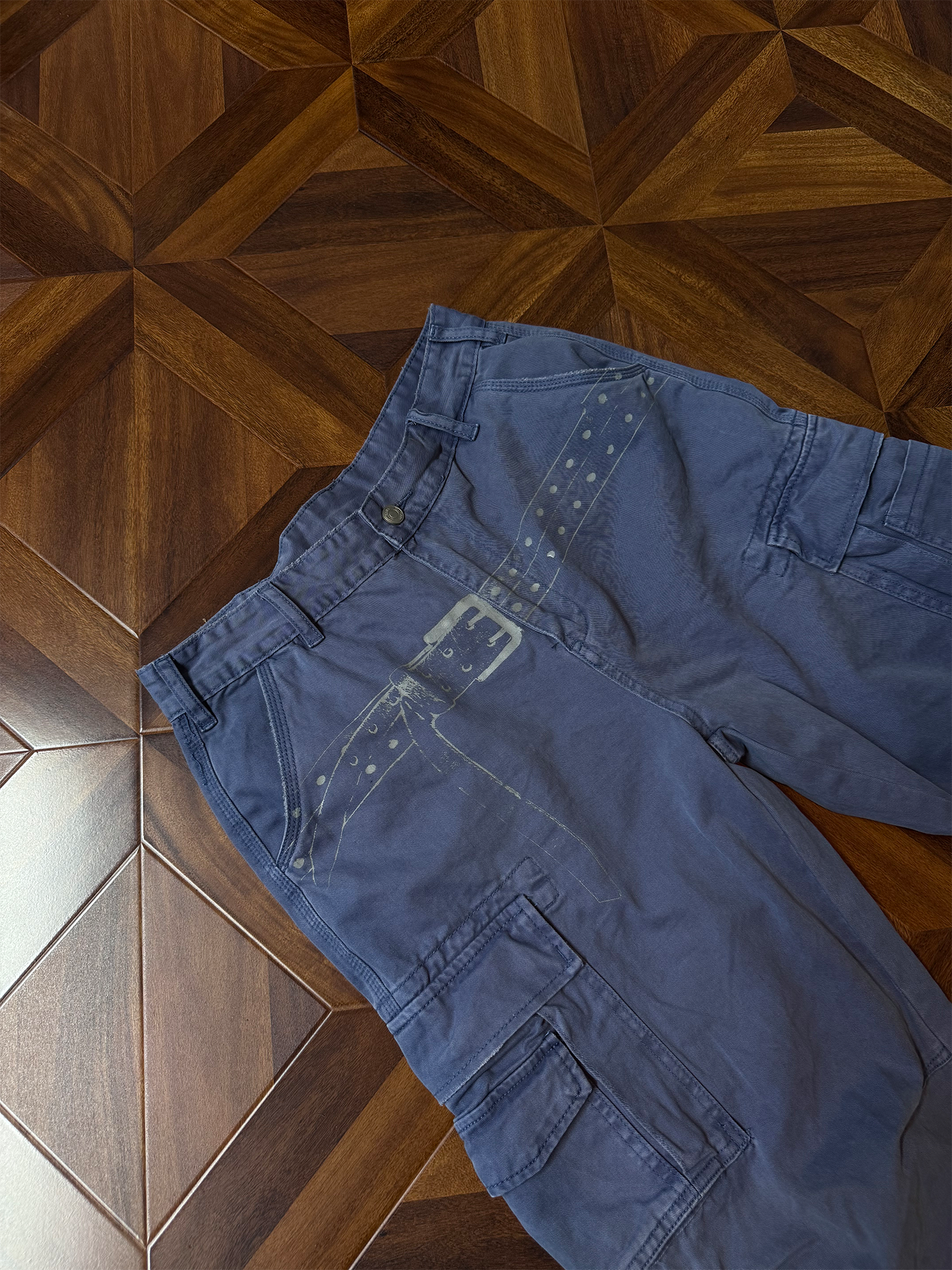 KREATE Washed Belt Graphic Crinkled Cargo Pants