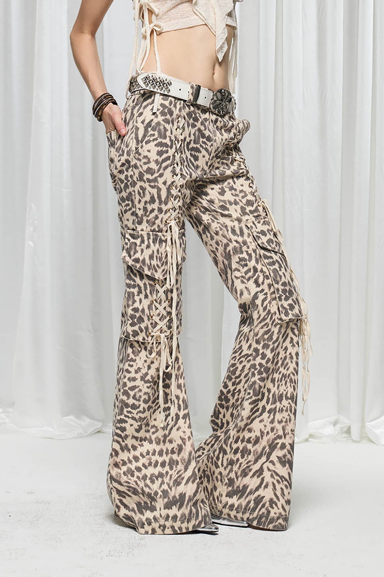 DND4DES×Faychui Leopard Lace-Up Multi-pocket Straight-Leg Pants