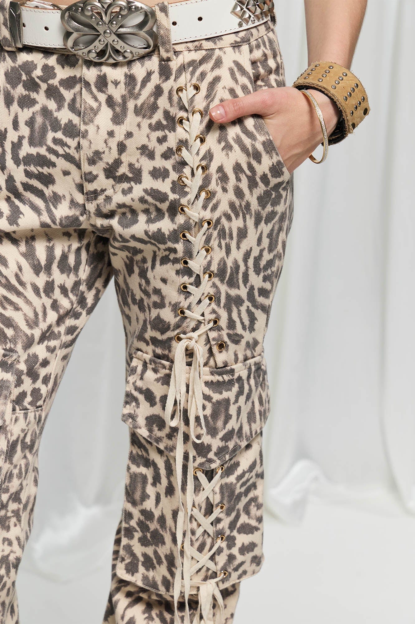 DND4DES×Faychui Leopard Lace-Up Multi-pocket Straight-Leg Pants