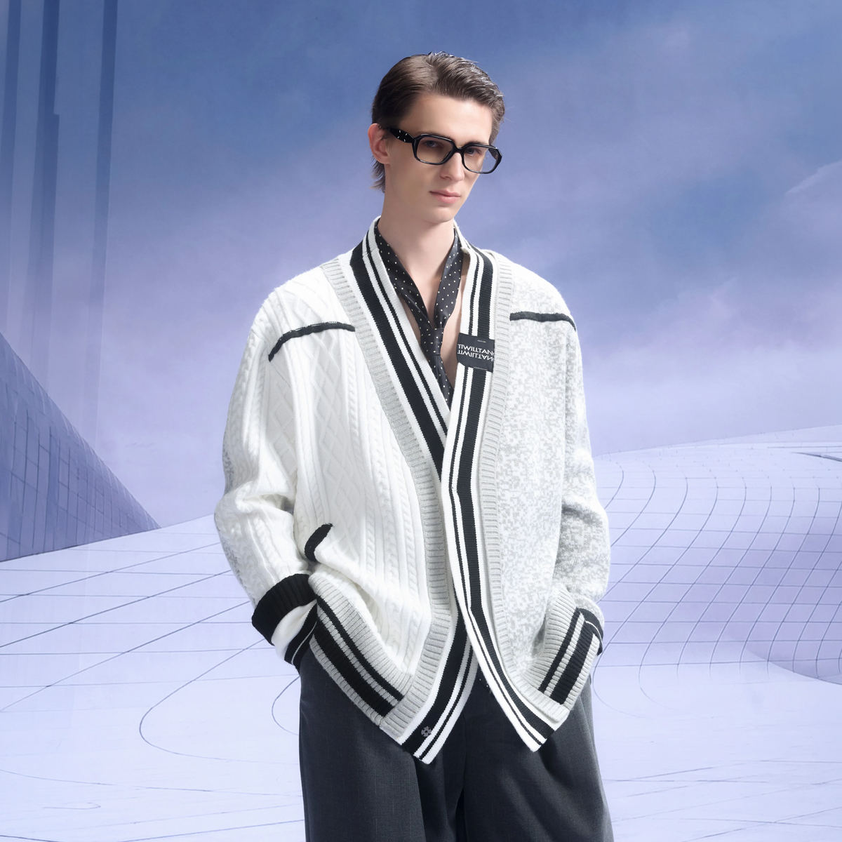 TIWILLTANG Asymmetrical Striped Ribbed Cardigan