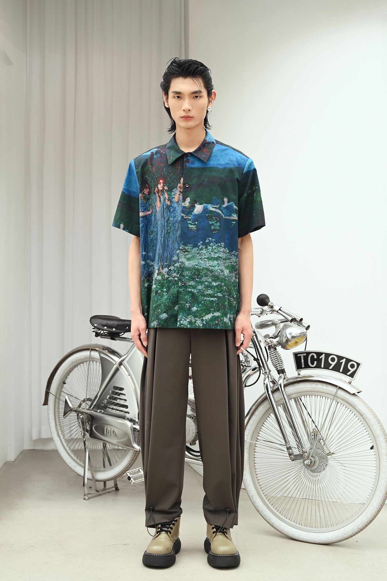TUIMU Oil Painting Full-Print Padded-Shoulder Shirt, premium urban and streetwear designers apparel on PROJECTISR.com, TUIMU