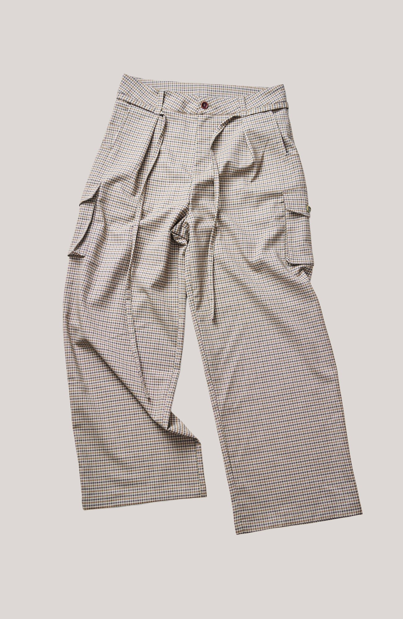 GONGHE REPUB Modern Pleated Checkered Wide-Leg Trousers
