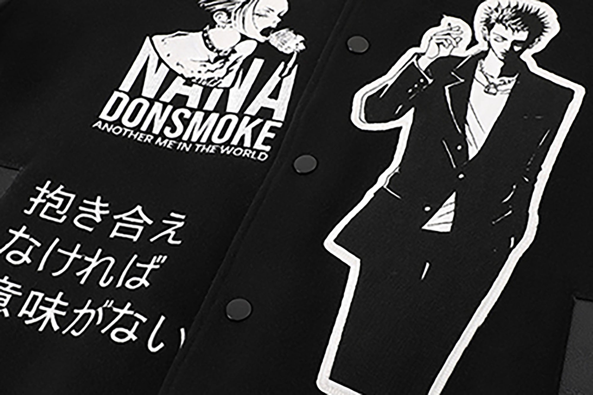 DONSMOKE × NANA PU Panel Anime Patch Varsity Jacket, premium urban and streetwear designers apparel on PROJECTISR.com, DONSMOKE × NANA