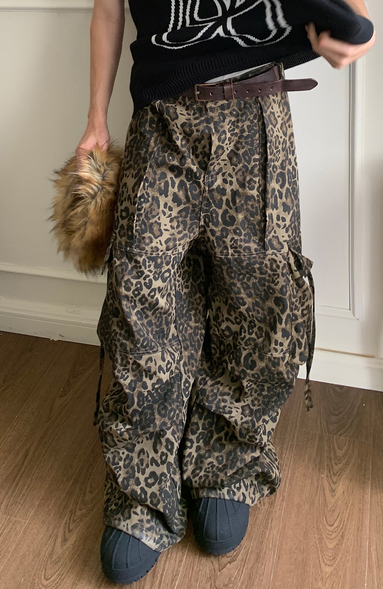 SADSOUP Leopard Cargo Wide-Leg Pants