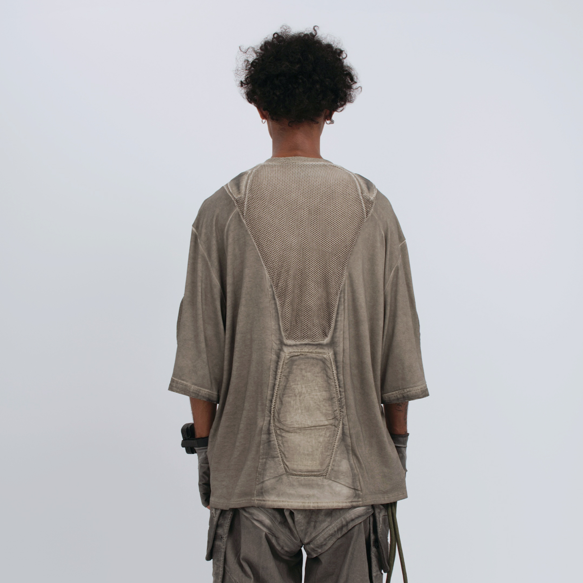 STEAM Distressed Mesh-Spliced Oversized Tactical T-Shirt