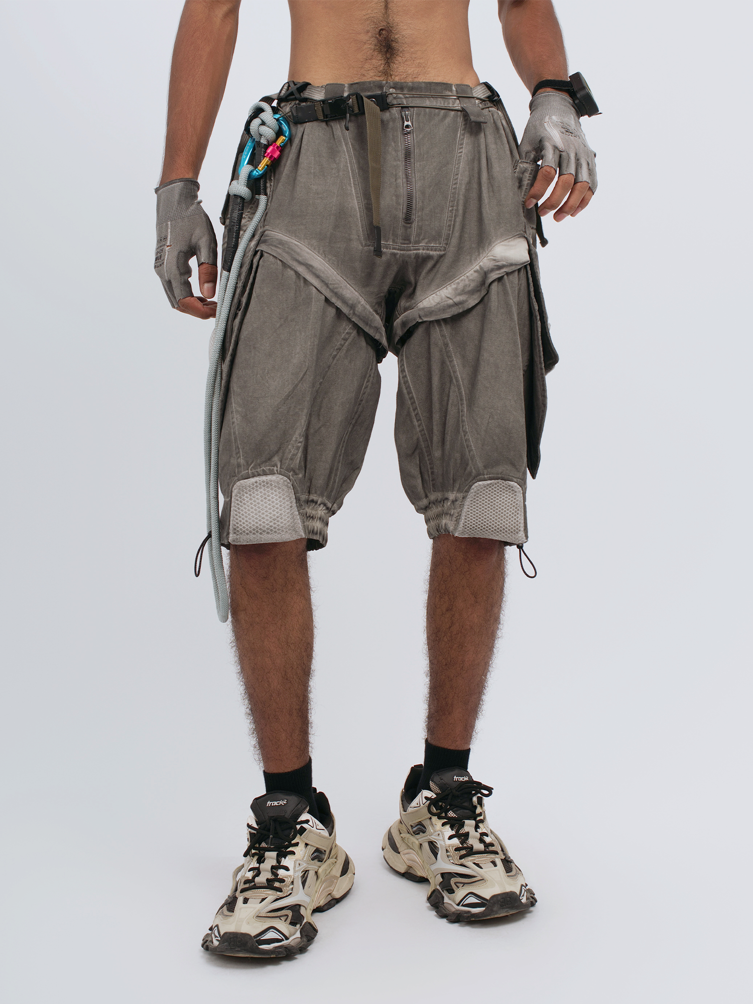 STEAM Distressed Spliced Detachable Utility Shorts