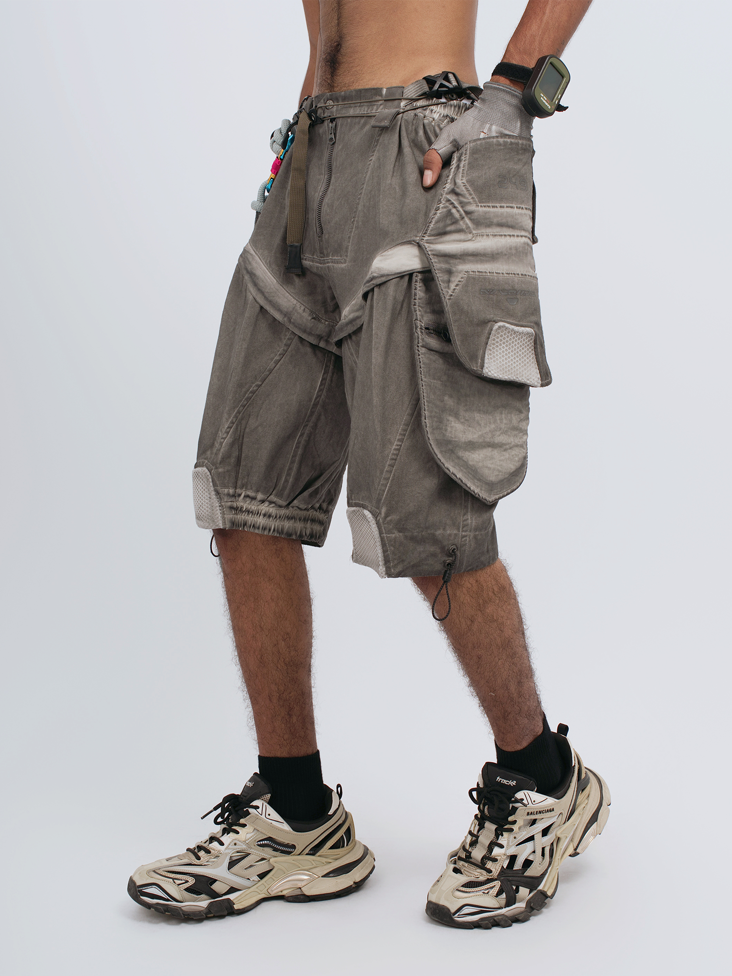 STEAM Distressed Spliced Detachable Utility Shorts