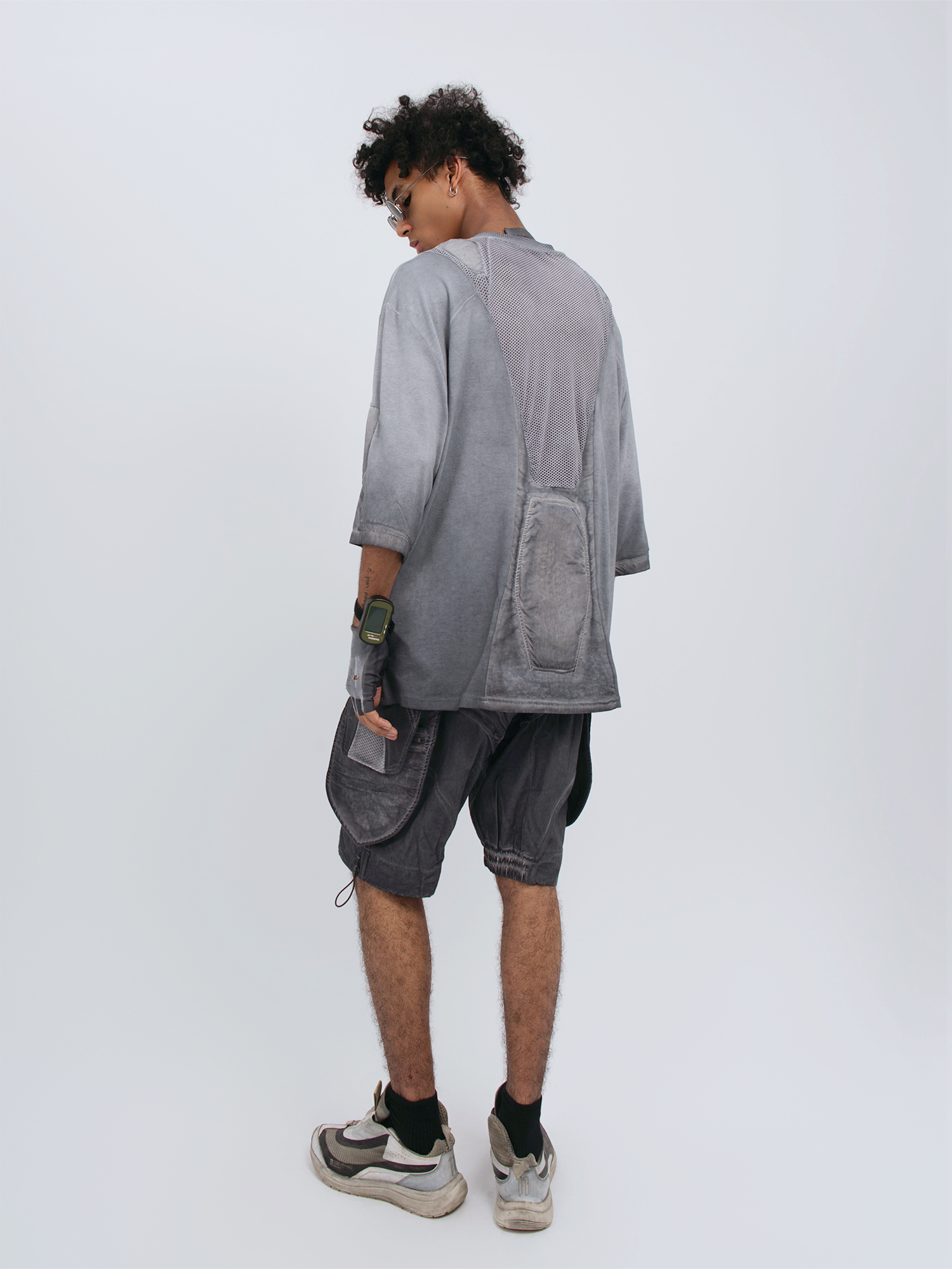 STEAM Distressed Mesh-Spliced Oversized Tactical T-Shirt