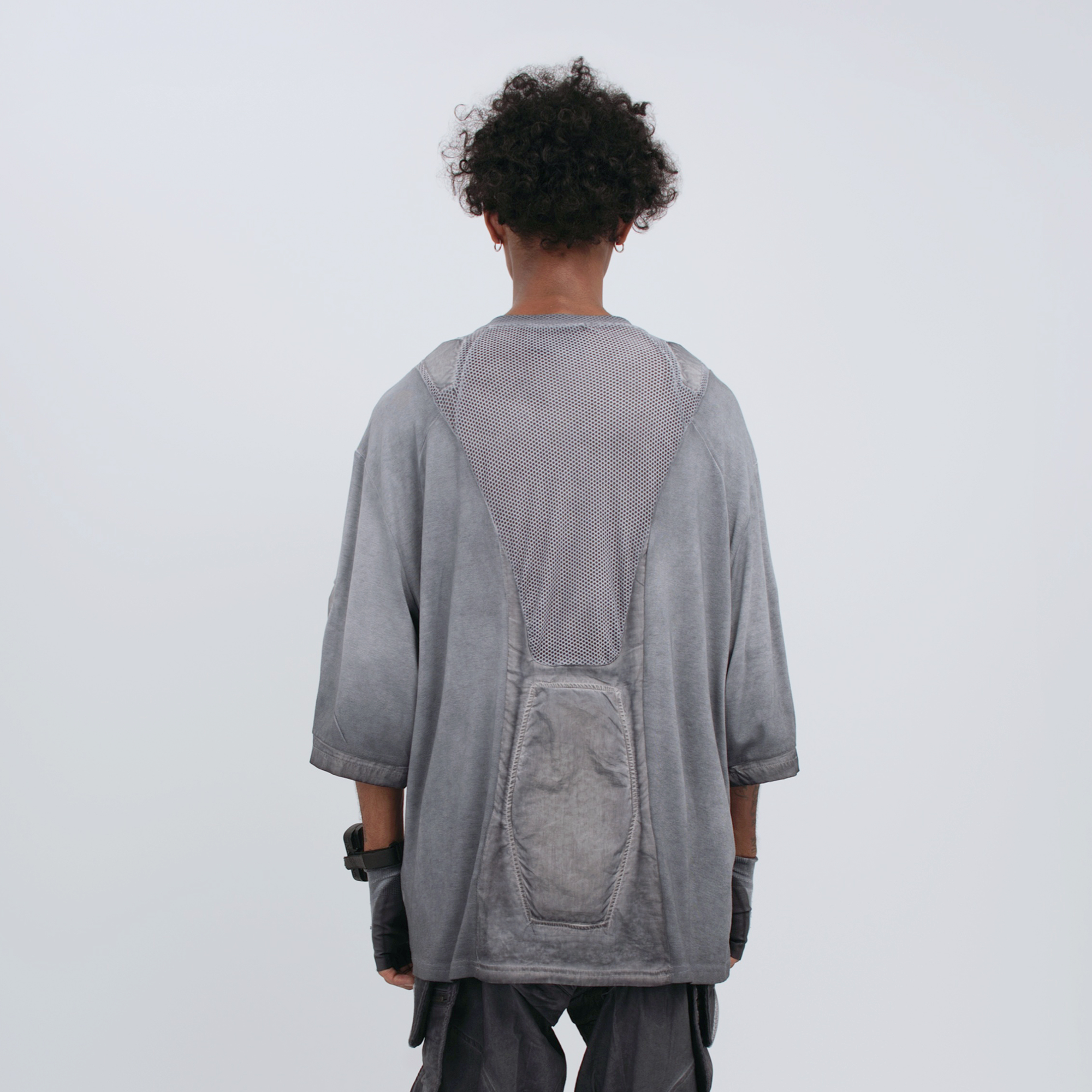 STEAM Distressed Mesh-Spliced Oversized Tactical T-Shirt