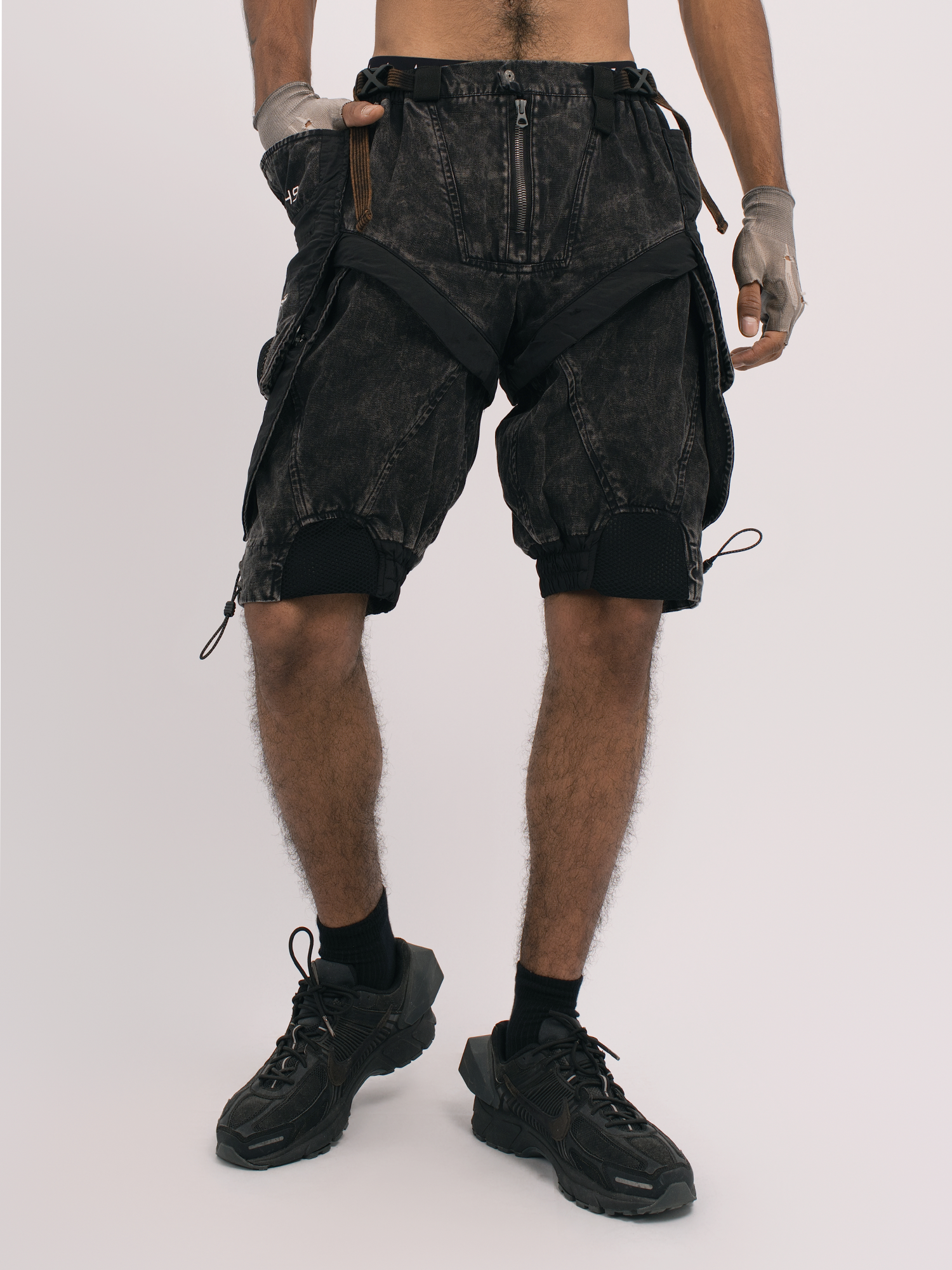 STEAM Distressed Spliced Detachable Utility Shorts