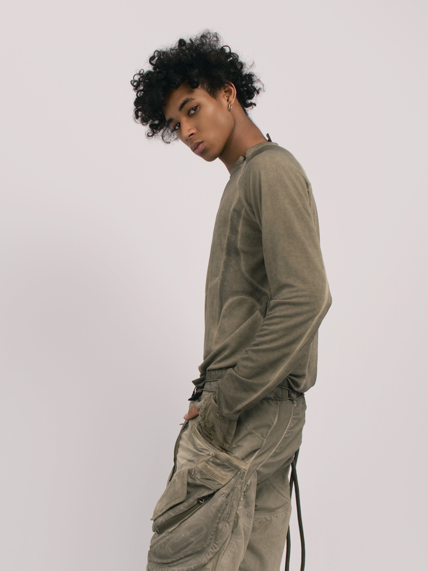 STEAM Distressed Spliced Paneled Long-Sleeve Tee