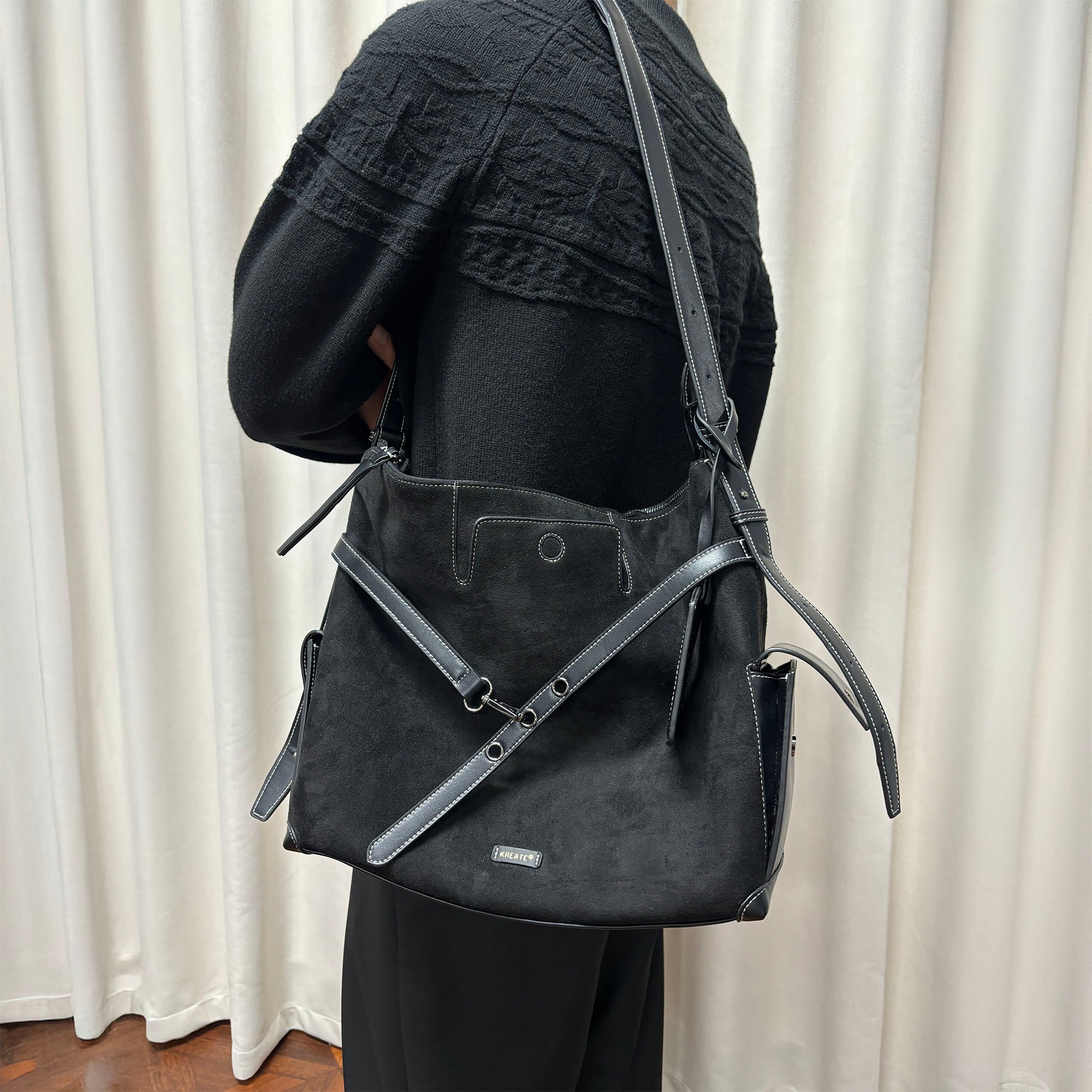 KREATE Faux Suede Panel Messenger Bag