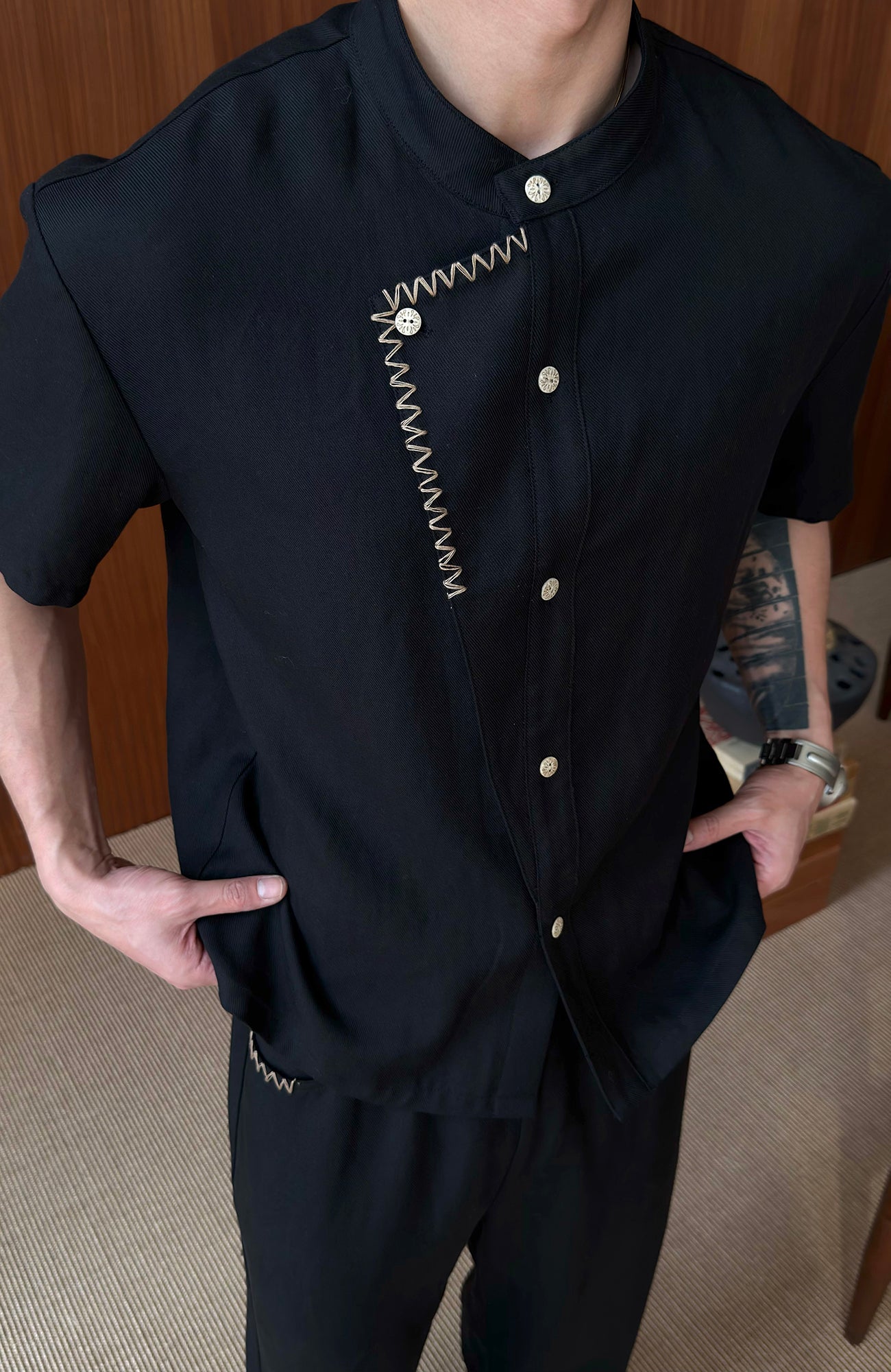 KREATE Stitched Faux-Placket Short Sleeve Shirt, premium urban and streetwear designers apparel on PROJECTISR.com, KREATE