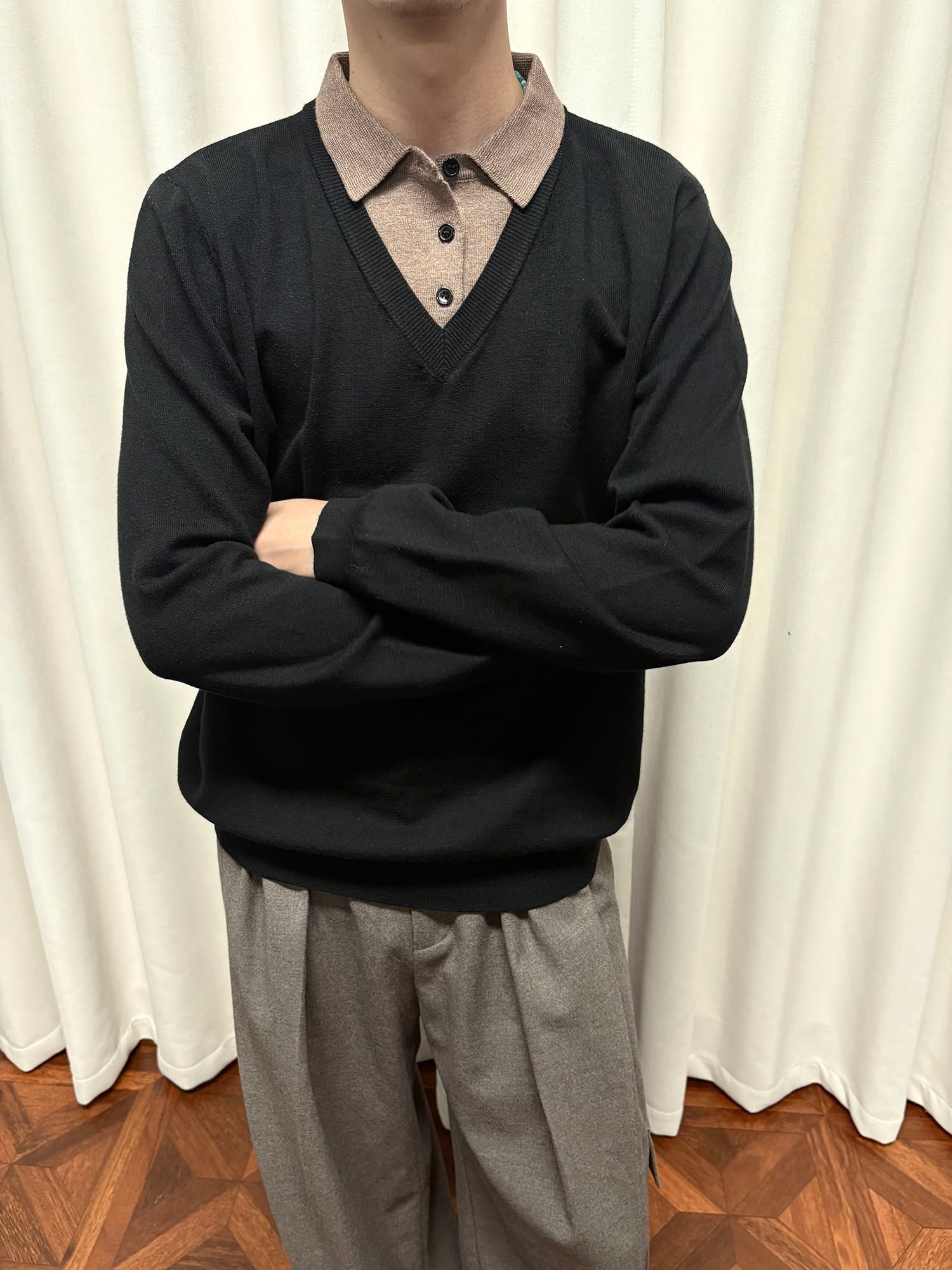KREATE Contrast Faux Layered Polo Sweater