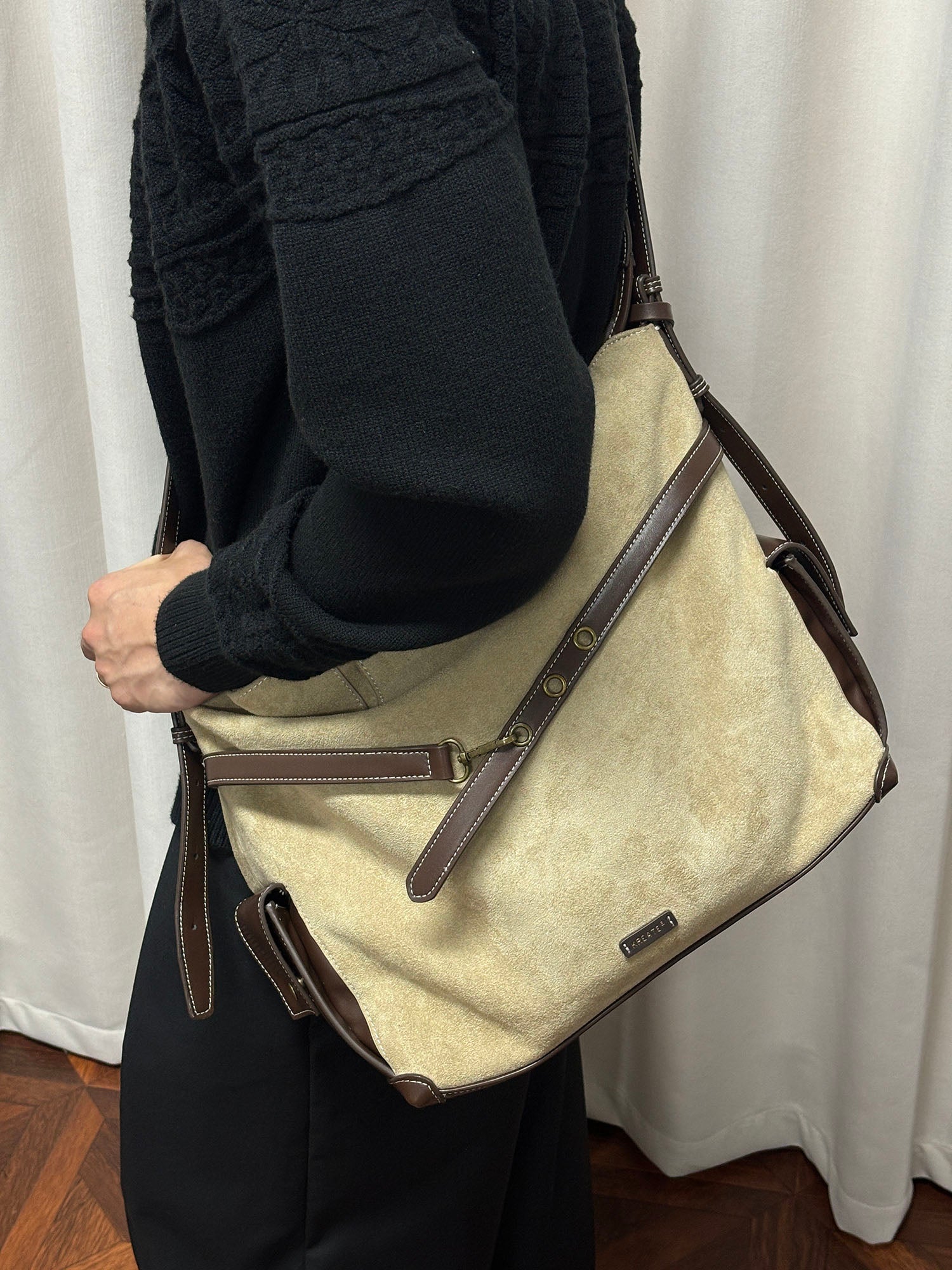 KREATE Faux Suede Panel Messenger Bag