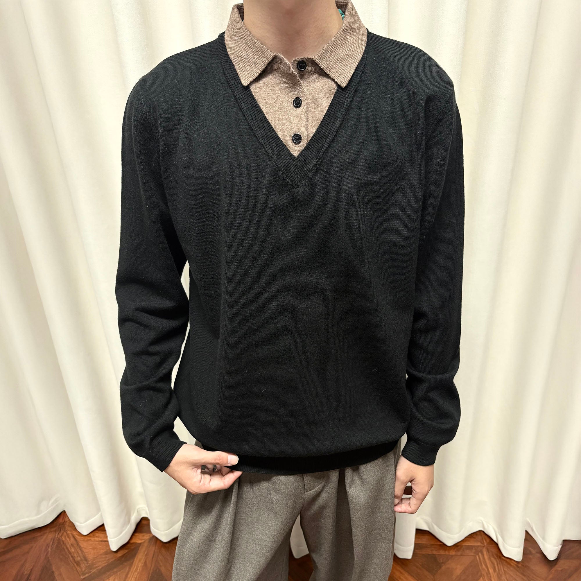 KREATE Contrast Faux Layered Polo Sweater