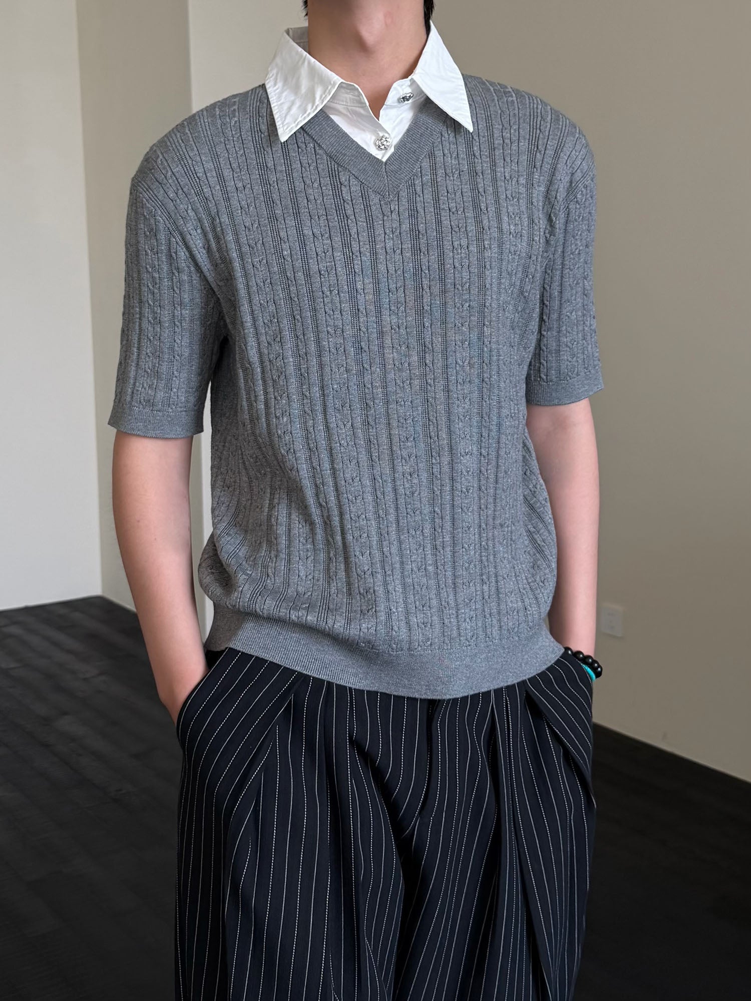 KREATE Faux Layered Cable-Knit Half Shirt, premium urban and streetwear designers apparel on PROJECTISR.com, KREATE