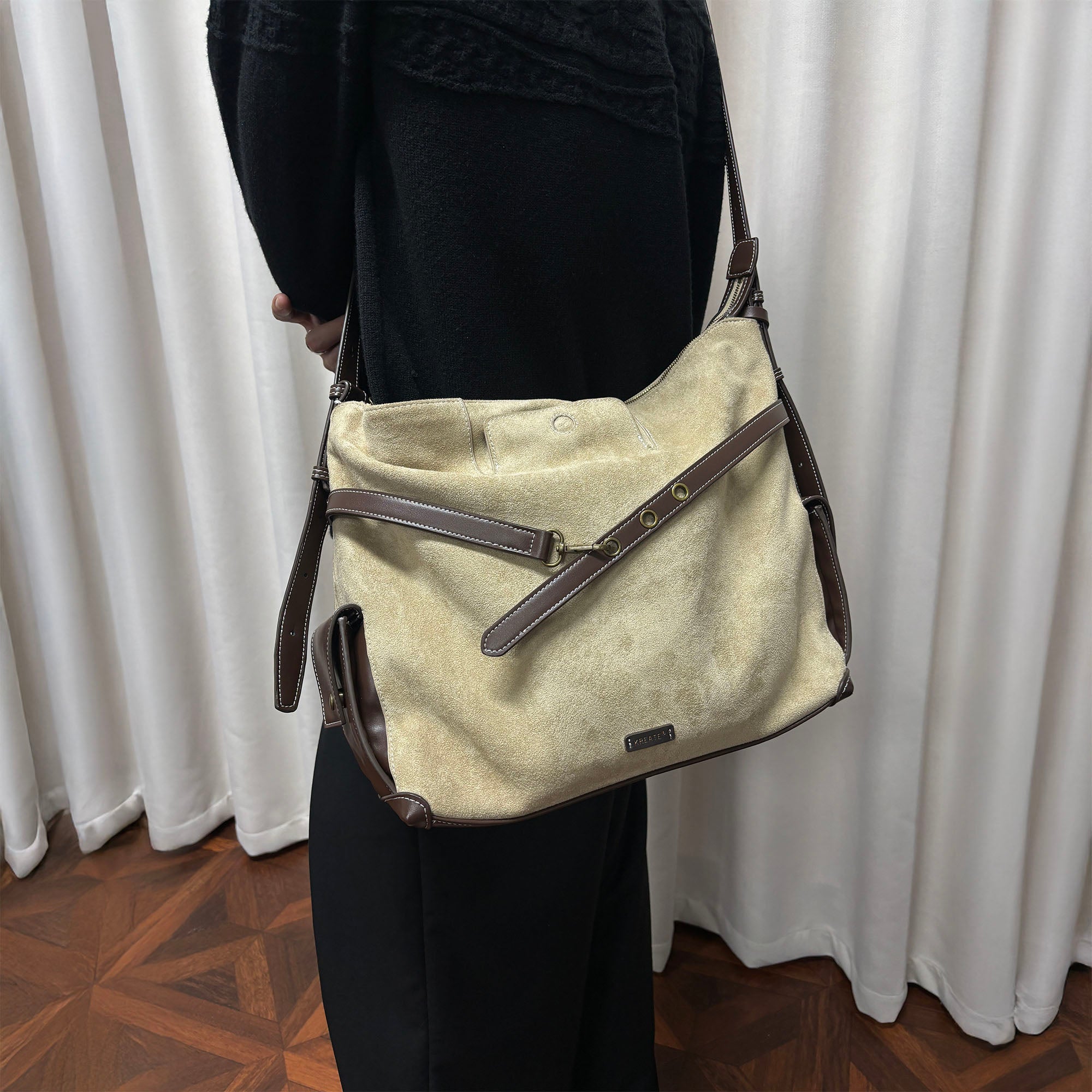 KREATE Faux Suede Panel Messenger Bag