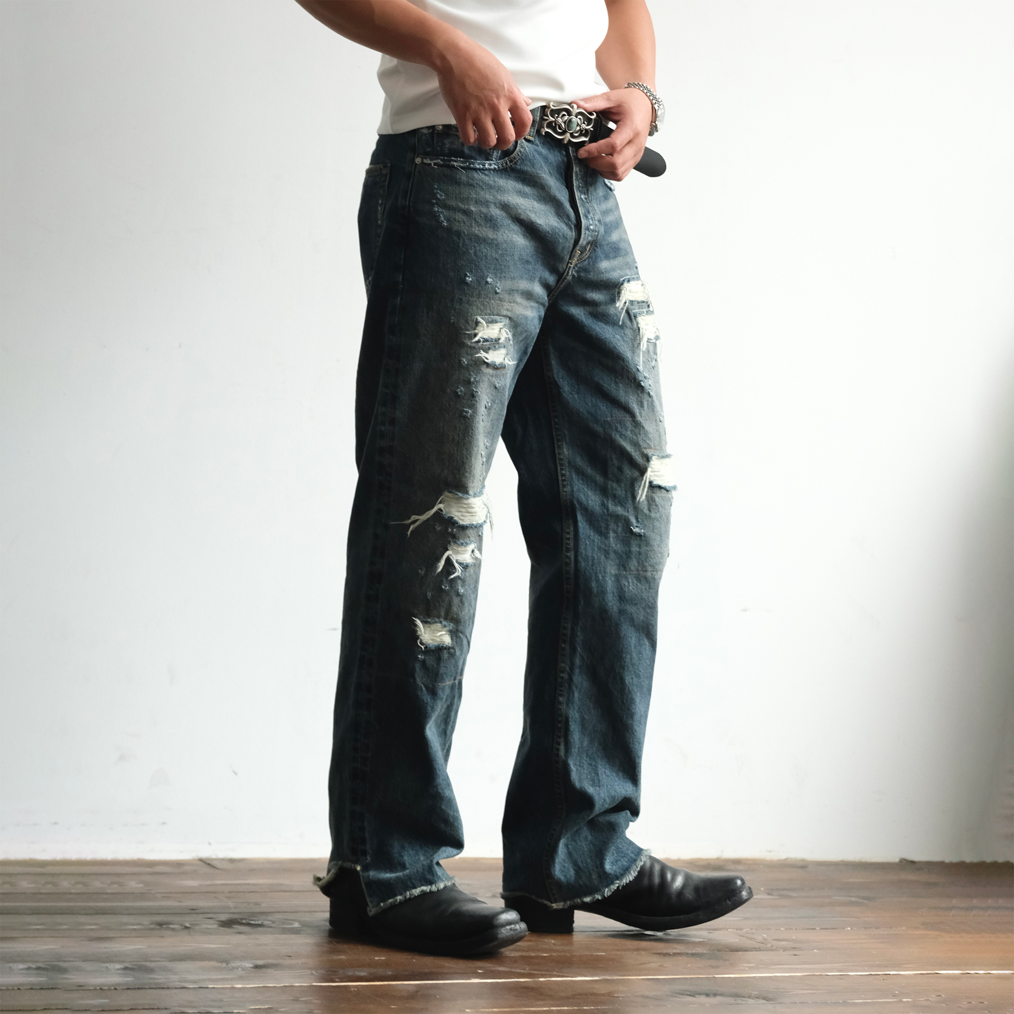 NEIGBORL Distressed Straight-Leg Jeans, premium urban and streetwear designers apparel on PROJECTISR.com, NEIGBORL