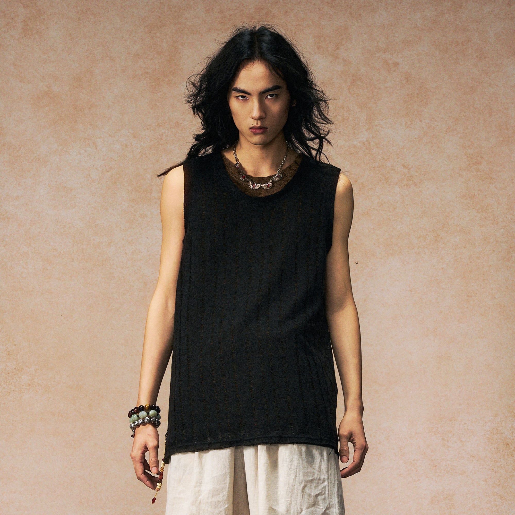 GONGHE REPUB Patchwork Hollow Out Knit Vest, premium urban and streetwear designers apparel on PROJECTISR.com, GONGHE REPUB