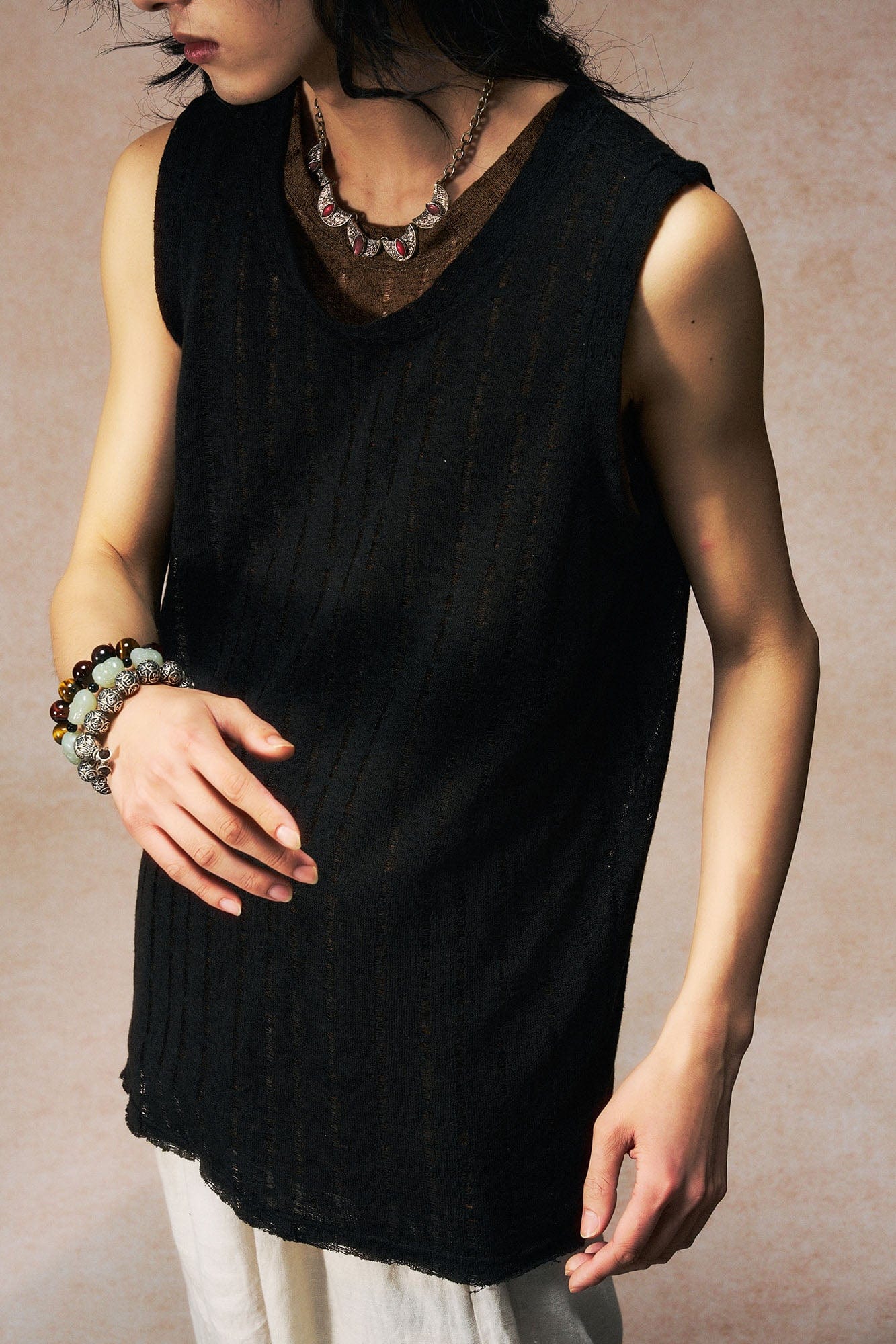 GONGHE REPUB Patchwork Hollow Out Knit Vest, premium urban and streetwear designers apparel on PROJECTISR.com, GONGHE REPUB