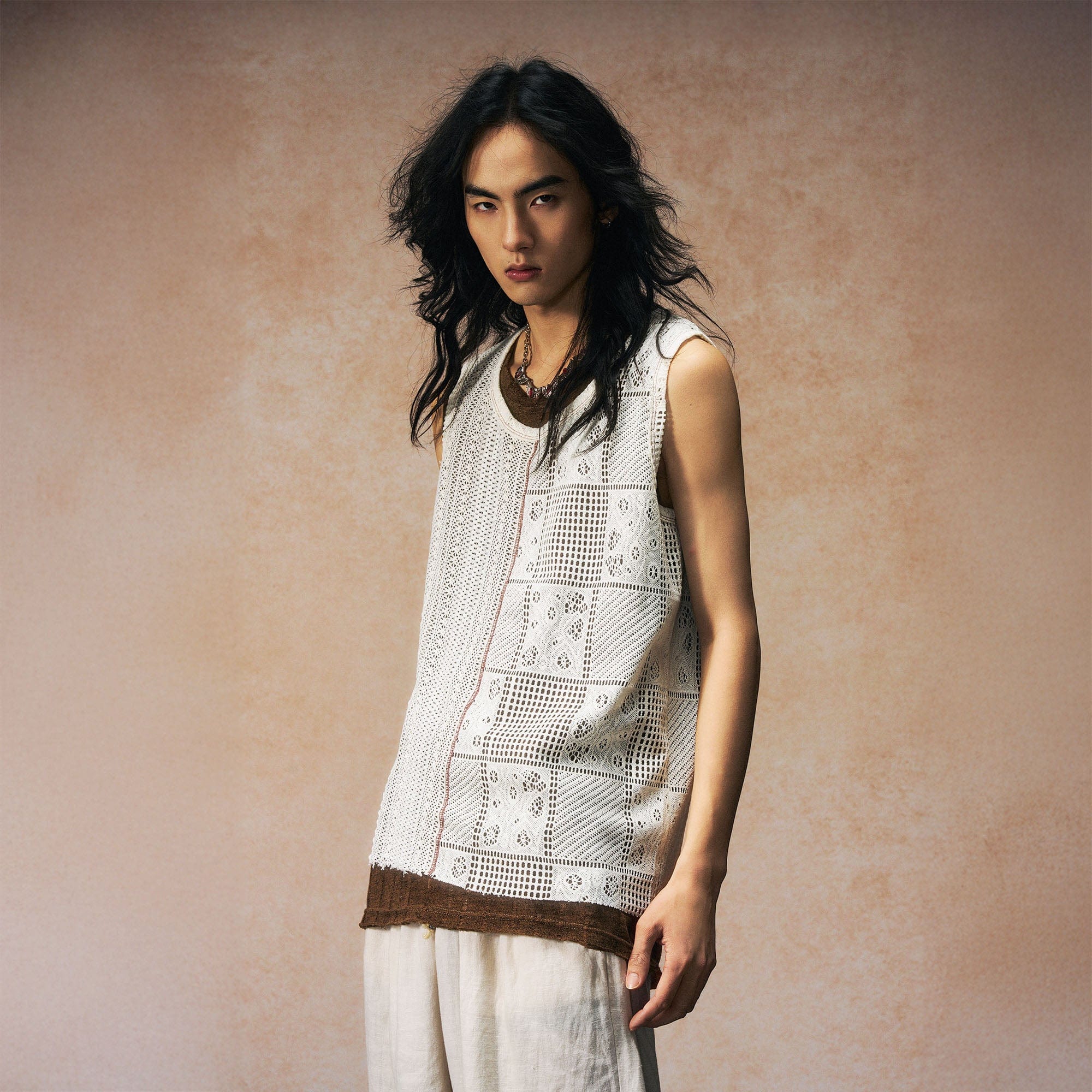 GONGHE REPUB Patchwork Hollow Out Knit Vest, premium urban and streetwear designers apparel on PROJECTISR.com, GONGHE REPUB